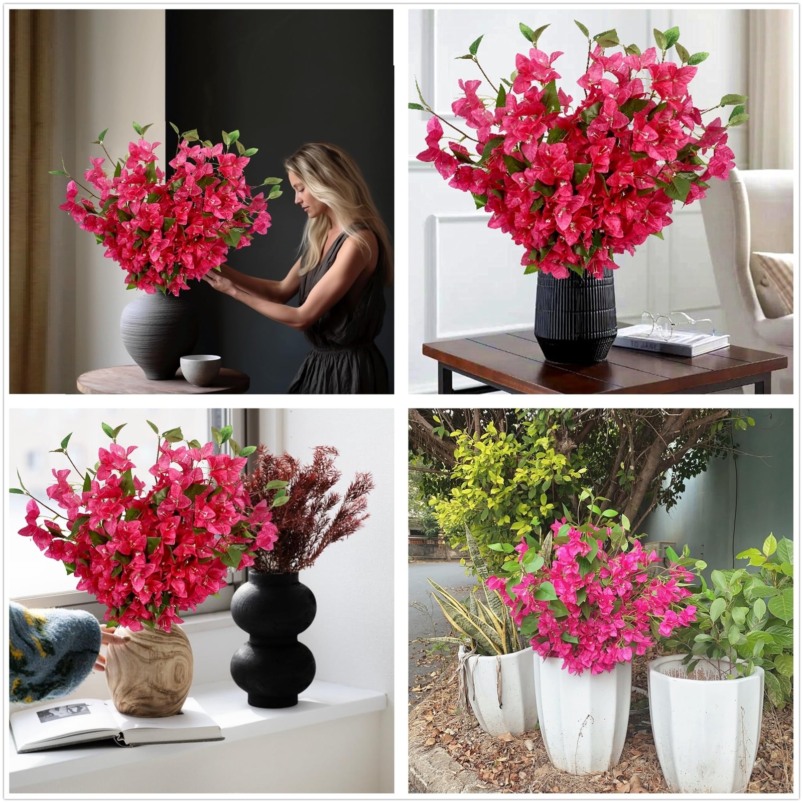 Pack of 20 – Artificial Bougainvillea Flowers Silk Floral Stems Hanging Bouga…