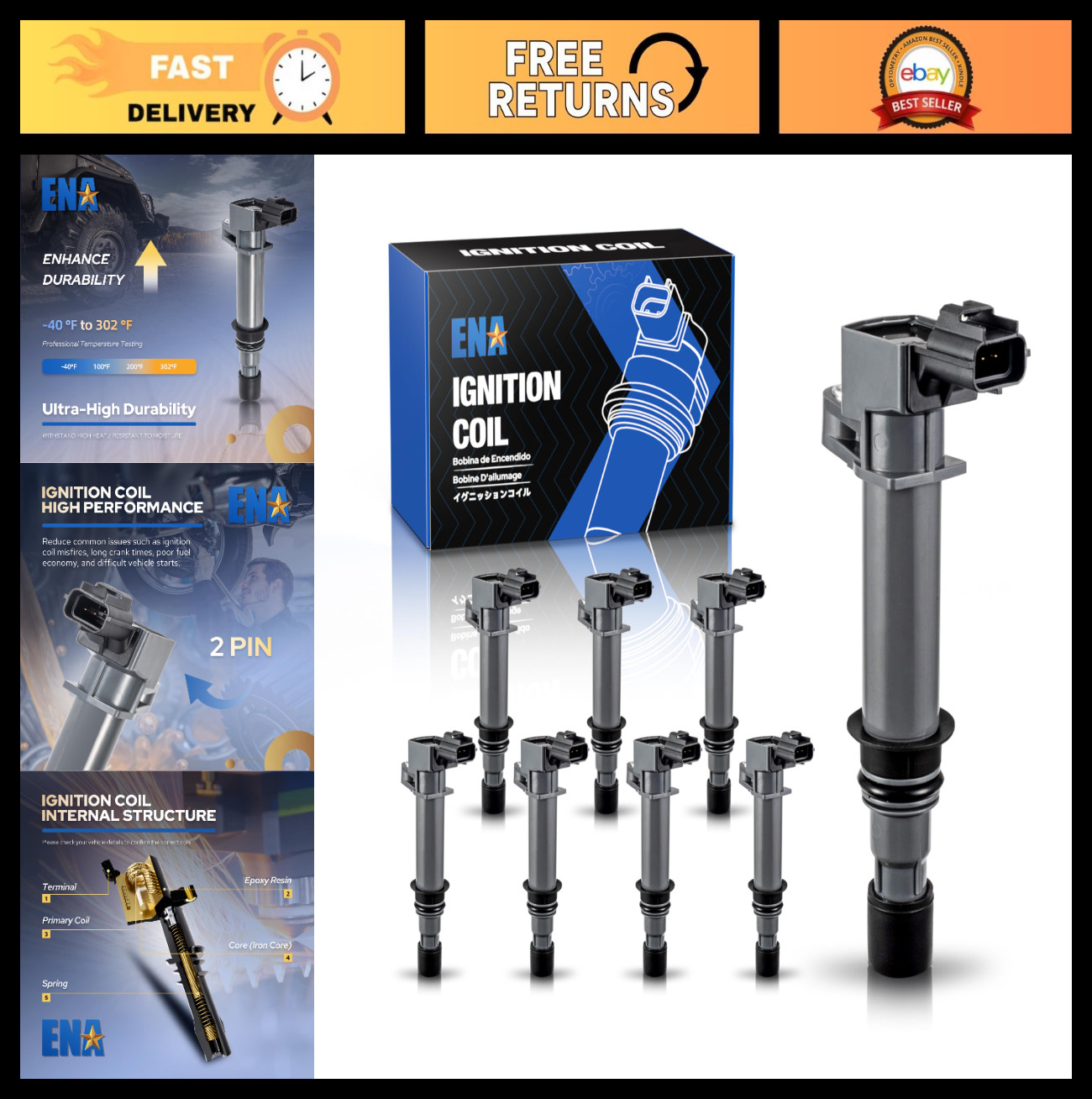 Set of 8 Ignition Coil Packs UF270 for Dodge Ram 1500 Jeep 4.7L V8 Durango Dakot