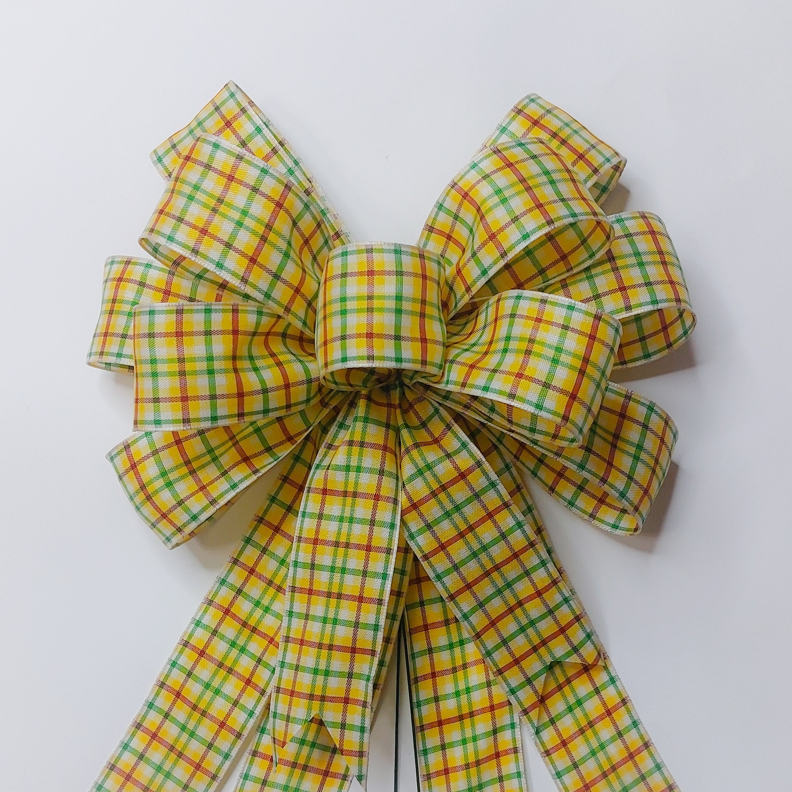 Yellow, Green, Orange, Plaid Wreath Bow, Size Small