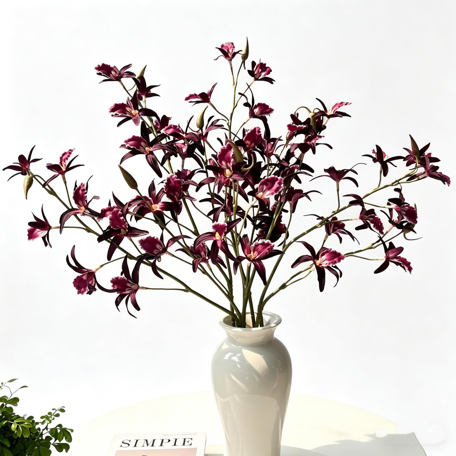 2 PCS 35.4 Inch Artificial Dendrobium Orchid Faux Silk Fabric Flower Decor