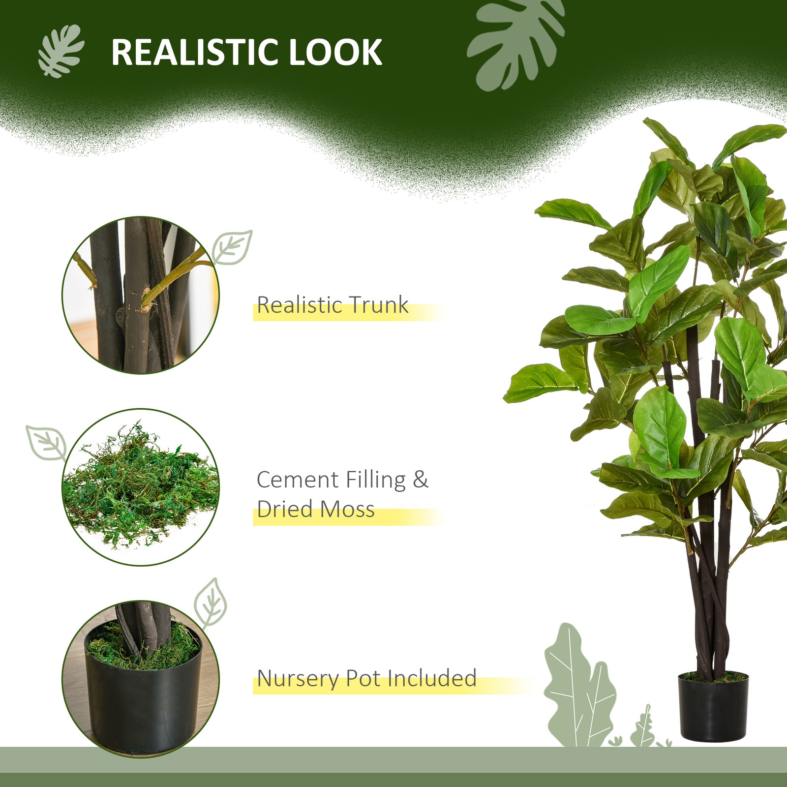 HOMCOM 4.5FT Artificial Fiddle Leaf Fig Tree Indoor Decor, Used