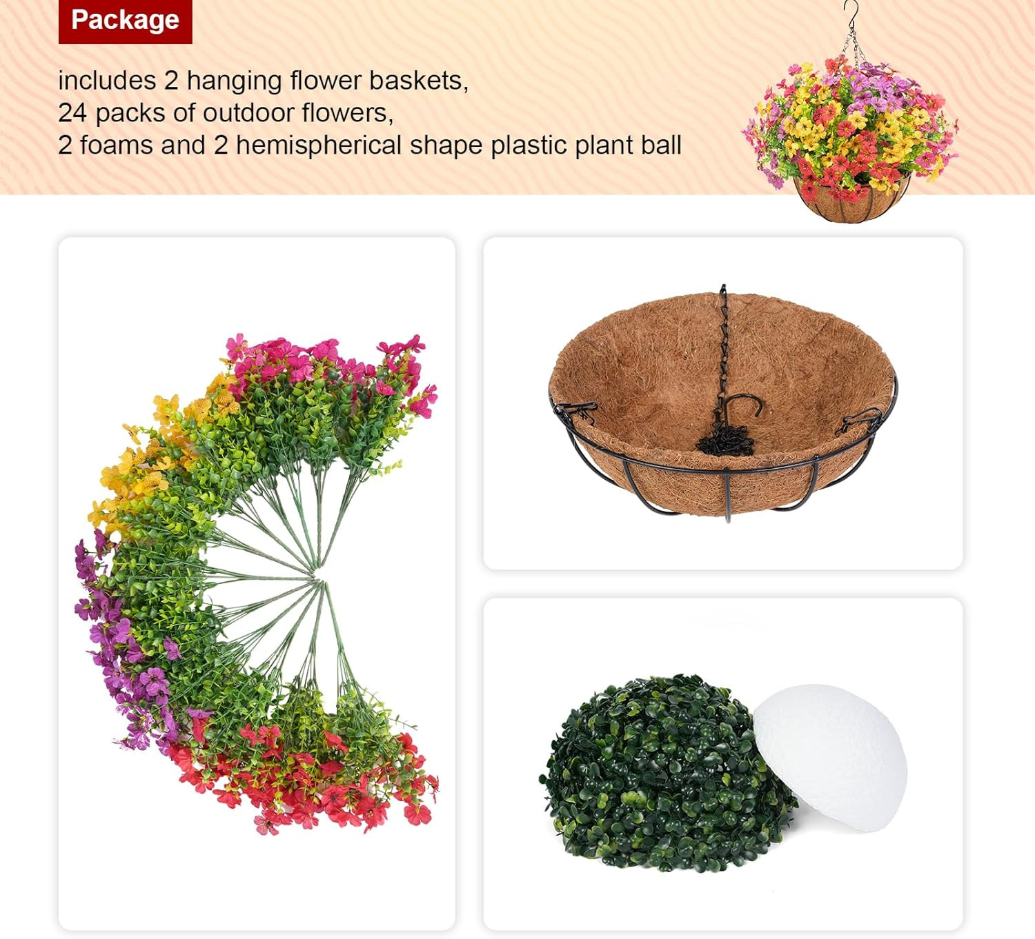 2 Set Faux Hanging Flowers for Outdoor Spring Summer Decor – UV Resistant
