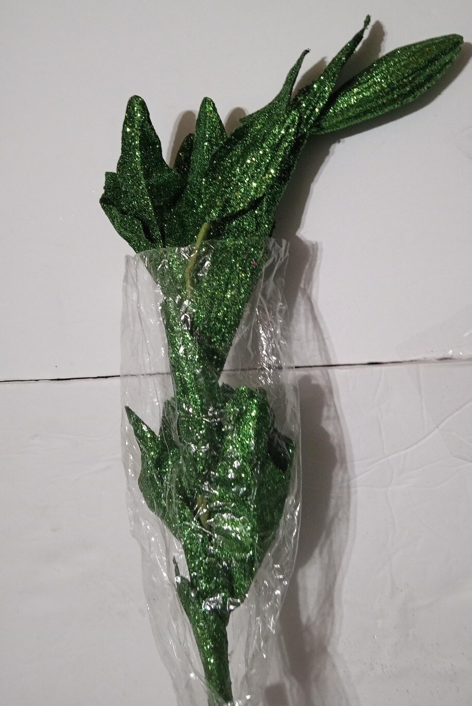 Artificial Decorative ￼Glitter Flower Stems Floral Green Leaves ￼￼31” Long ￼