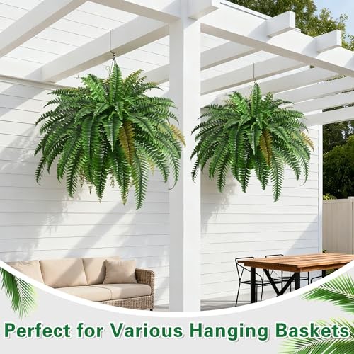 2PCS 45in Fake Ferns- Large Artificial Plants Outdoor, UV Resistant 2 Pcs