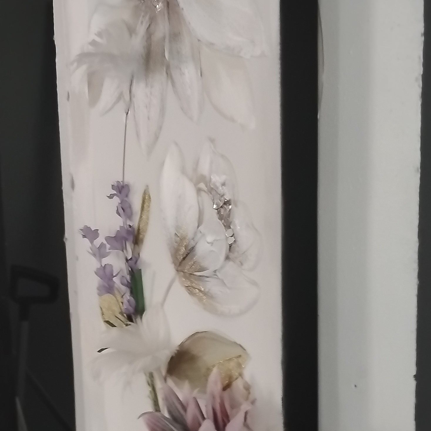 2 Artificial Floral Wall Decor Panel Arrangement, White Gold Pink Purple Green