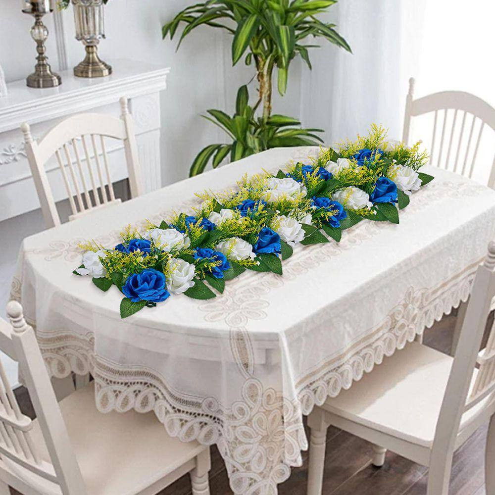 4.7 In. H Blue and White Roses Artificial Flower Ball Arrangement Bouquet 10-Pie