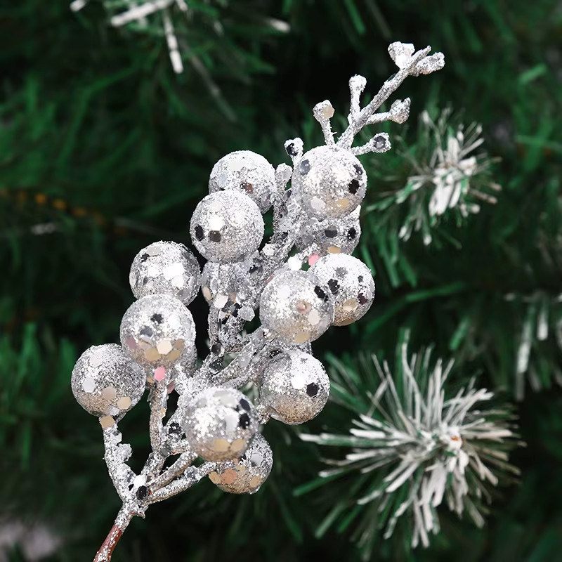 19Cm Christmas Blue Glitter Berry Stems Artificial Foam Berry Snow Covered Berry