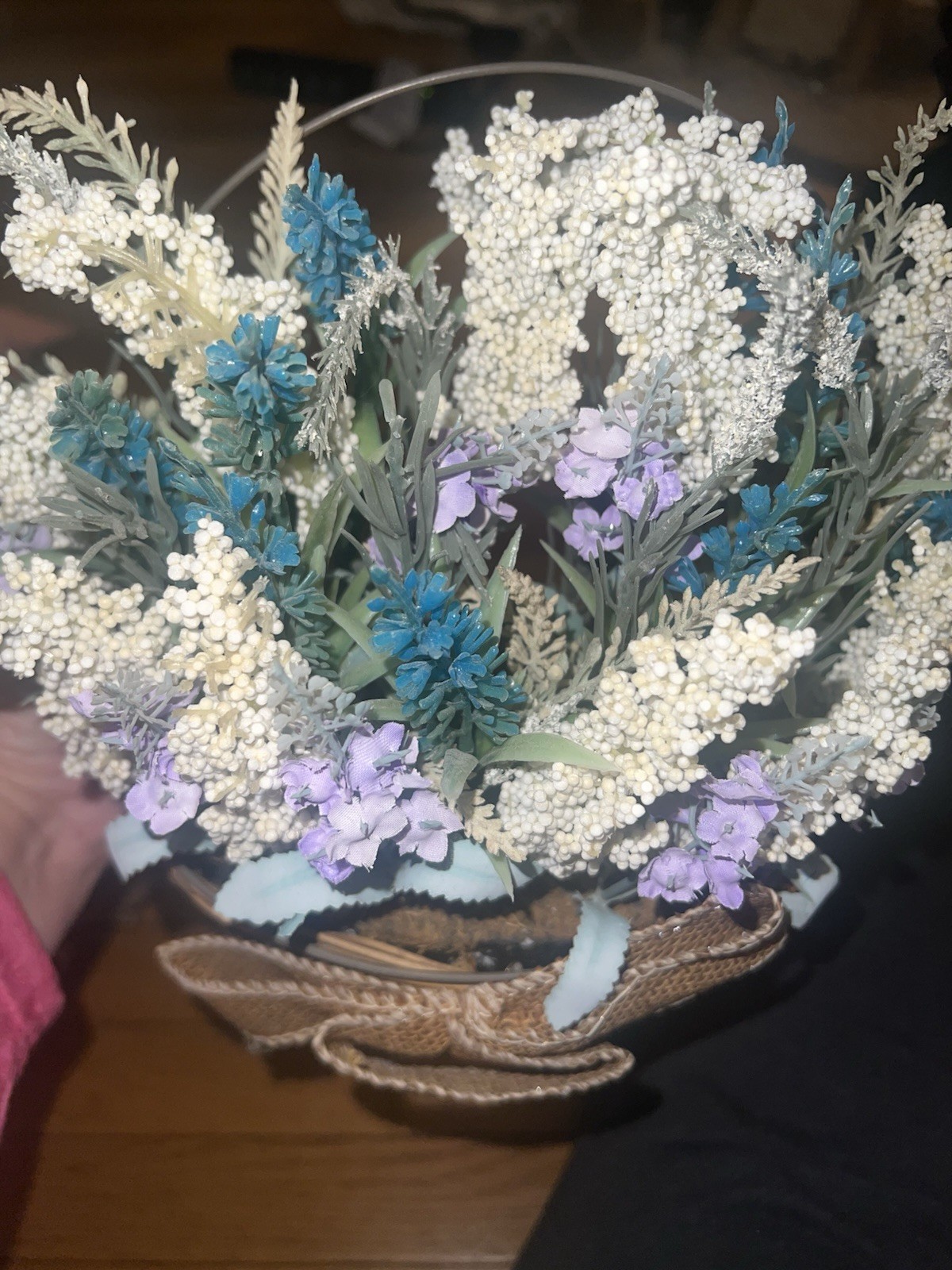 2 Farmhouse Artificial Lavender & Statice Flower Arrangement in Woven Baskets