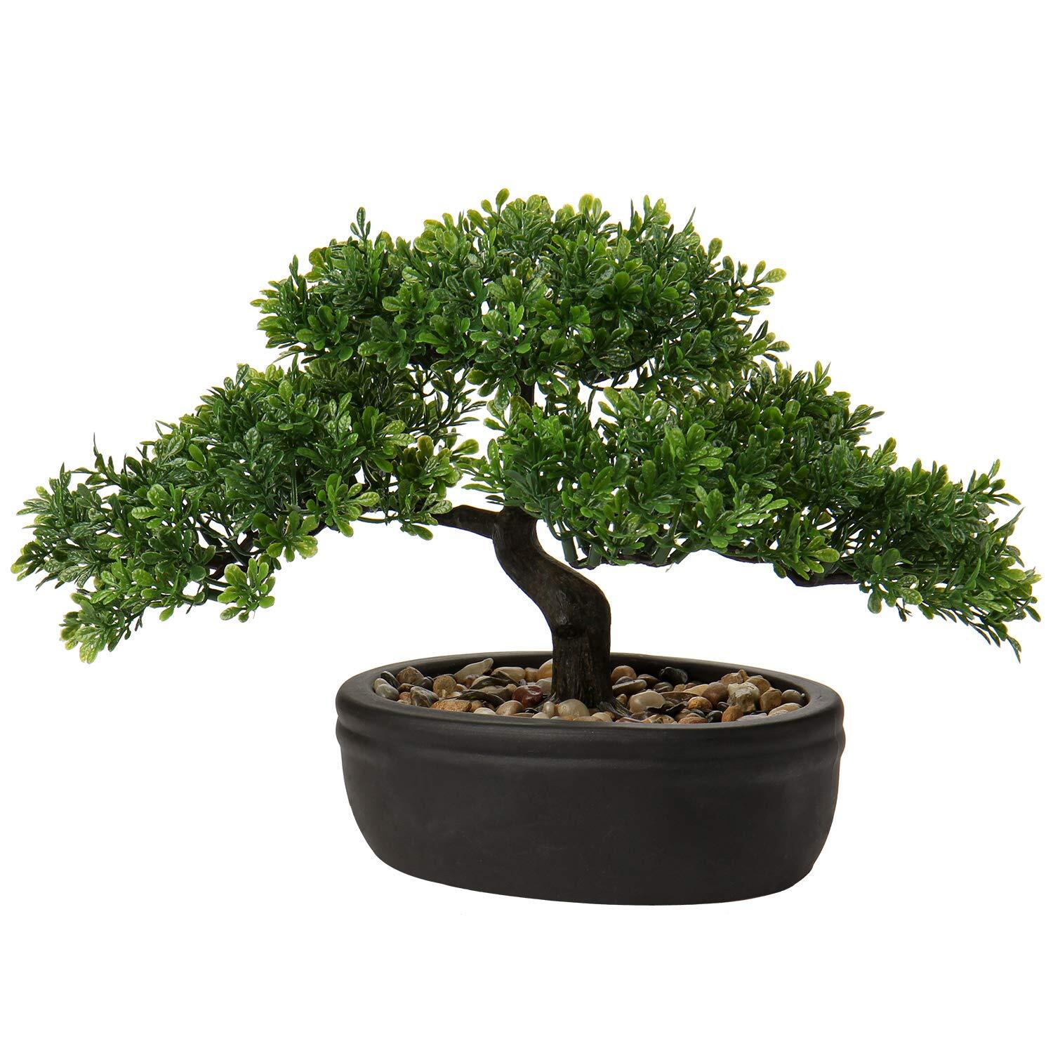 Artificial Juniper Bonsai Tree Ceramic Pot Small Faux Plants Table Office