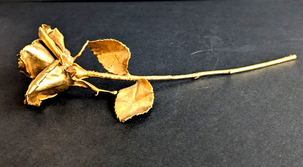 Golden Rose Figurine Real Preserved Rose Metallic Gold Dipped Decoration 11.1/8″