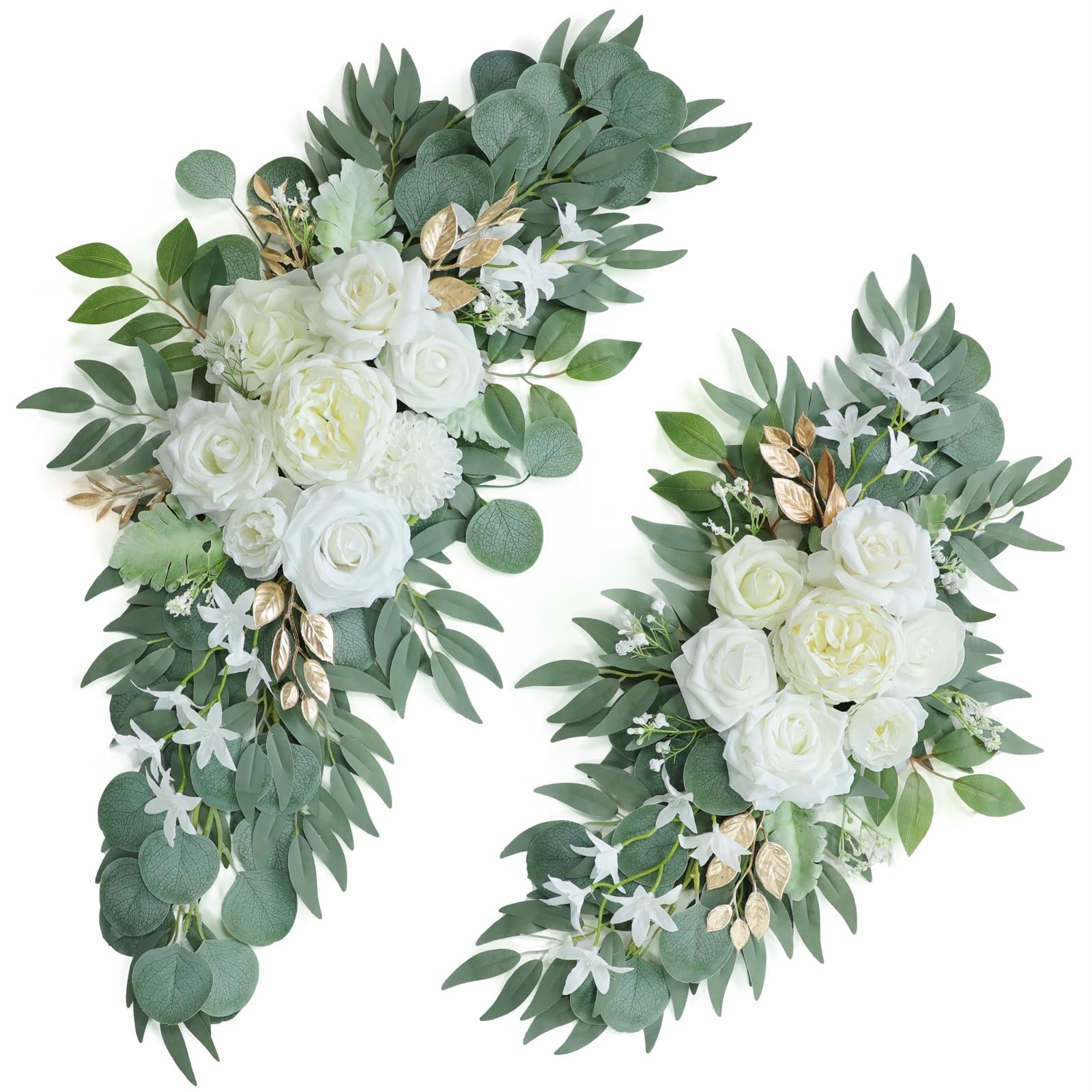 2 PCS White Gold Artificial Wedding Arch Flower Swags for Welcome Signs