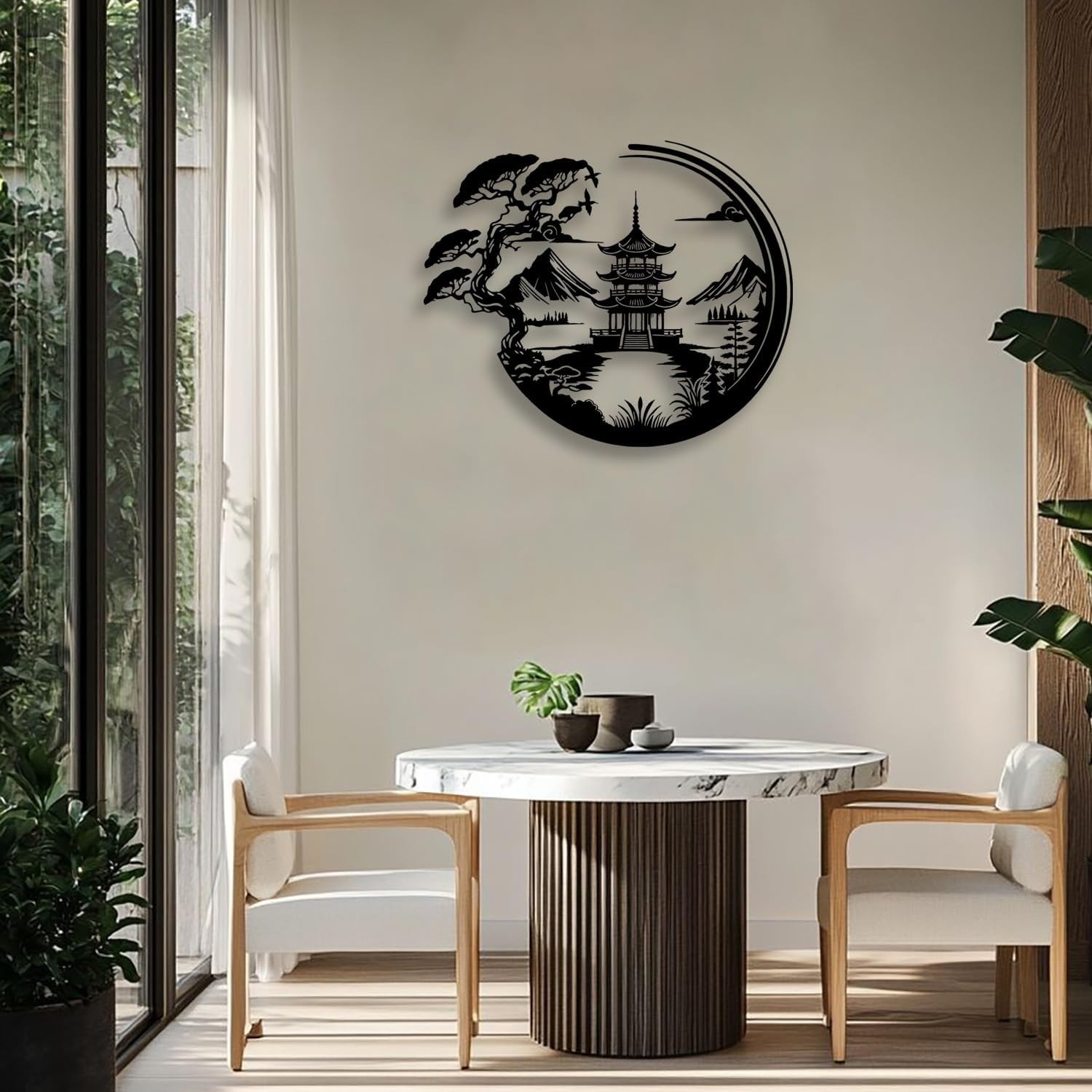 Bonsai Tree Torii Gate Metal Wall Decor – Japanese Style Room Decor Black Wal…