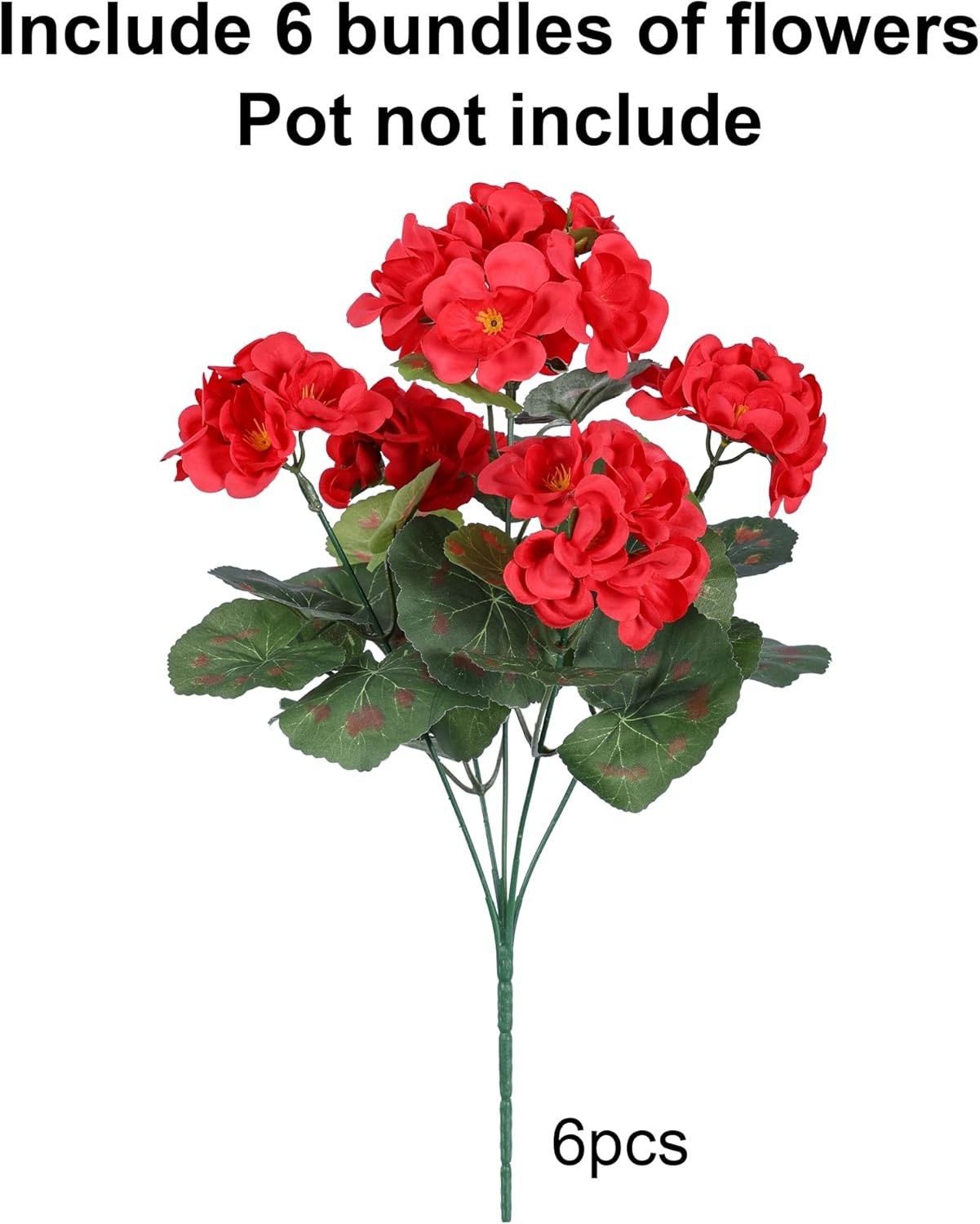 6 Bundles of Waterproof Red Artificial Geraniums for Elegant Outdoor Decor
