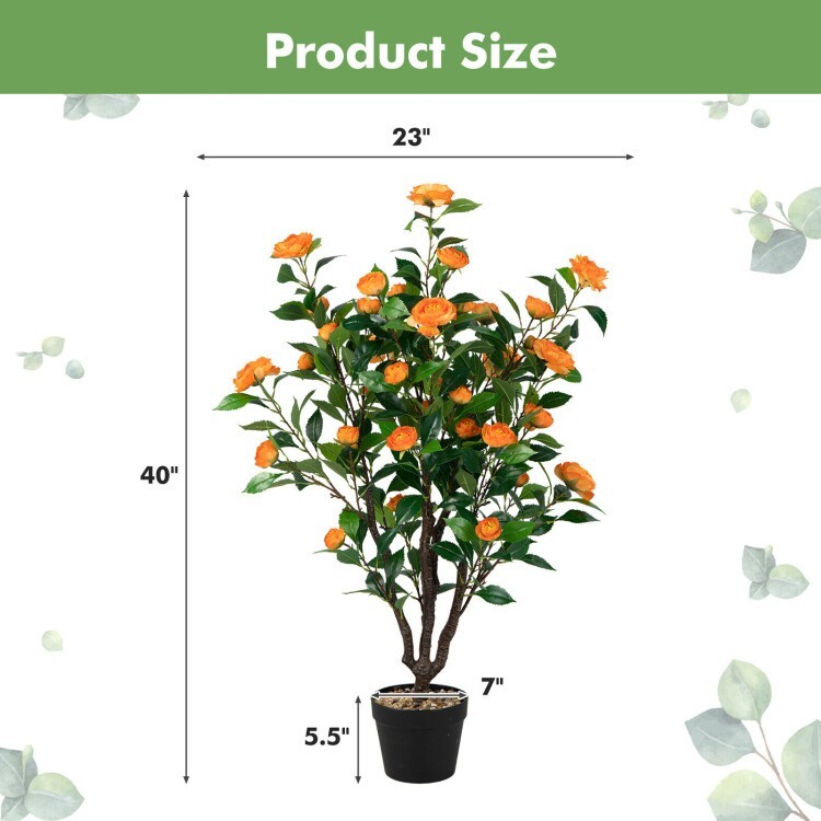 40 in Artificial Camellia Tree Faux Plant Floral Indoor Outdoor Decor Flower Pot
