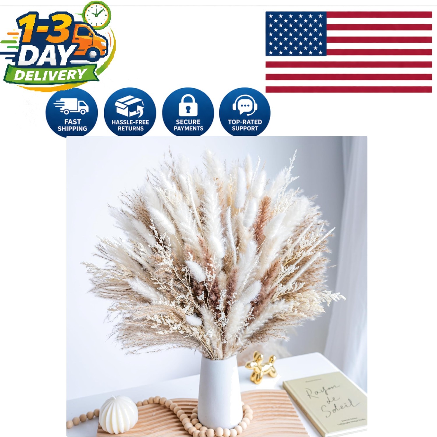 96PCS Ethically Sourced Natural Pampas Grass – Perfect for Weddings & Home Decor
