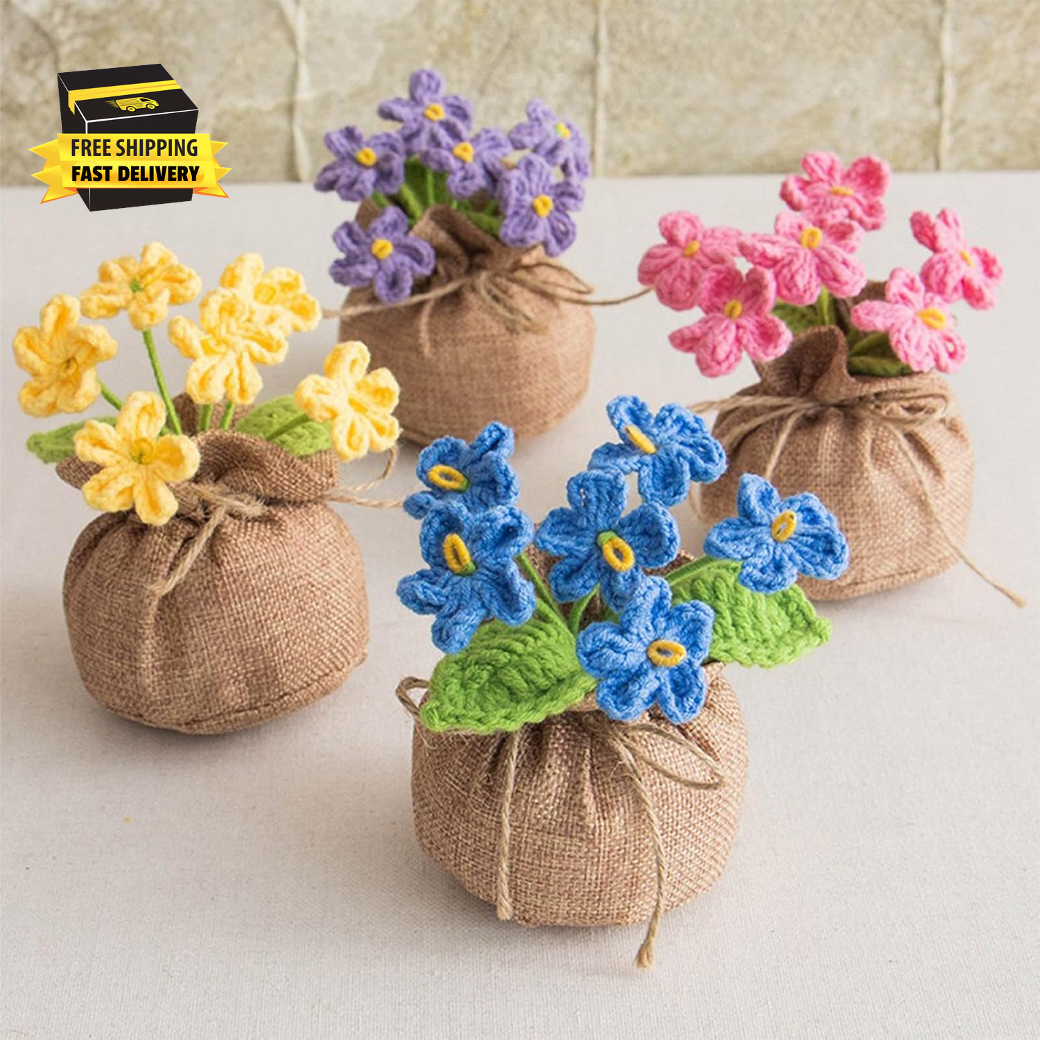 Crochet Sun Flowers Potted Flower, Handmade Knitted Sun Flores Birthday Gifts fo