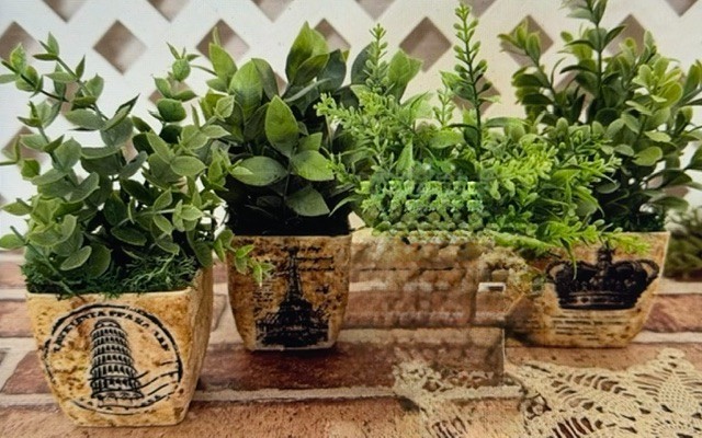 MINI POTTED PLANT 4″ ARTIFICIAL GREENERY W/ FAUX STONE POT (CHOOSE #1, #2 OR #4)