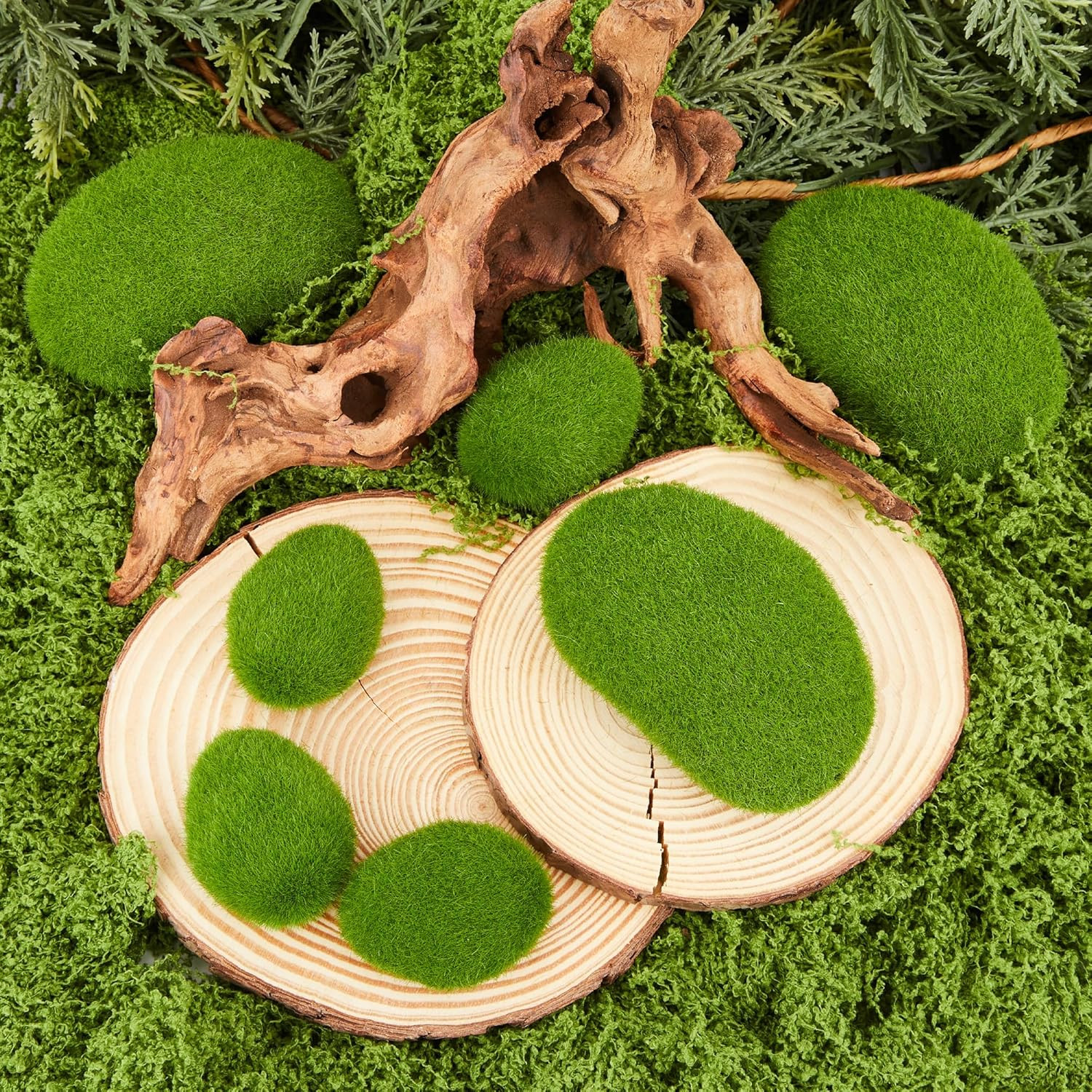 Fensong 20Pcs Artificial Moss Rocks (2 Sizes),Green Moss Decoration, Suitable
