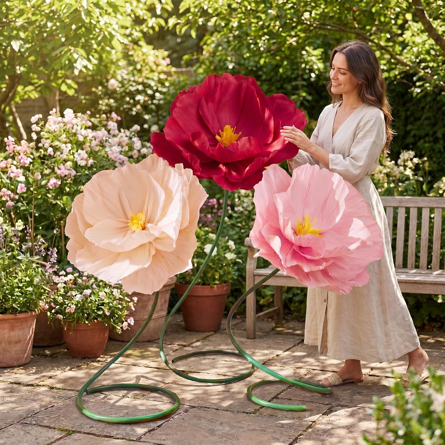 Giant 5Ft Handcrafted Poppy Flowers – 3 Pcs Colorful Party Decorations