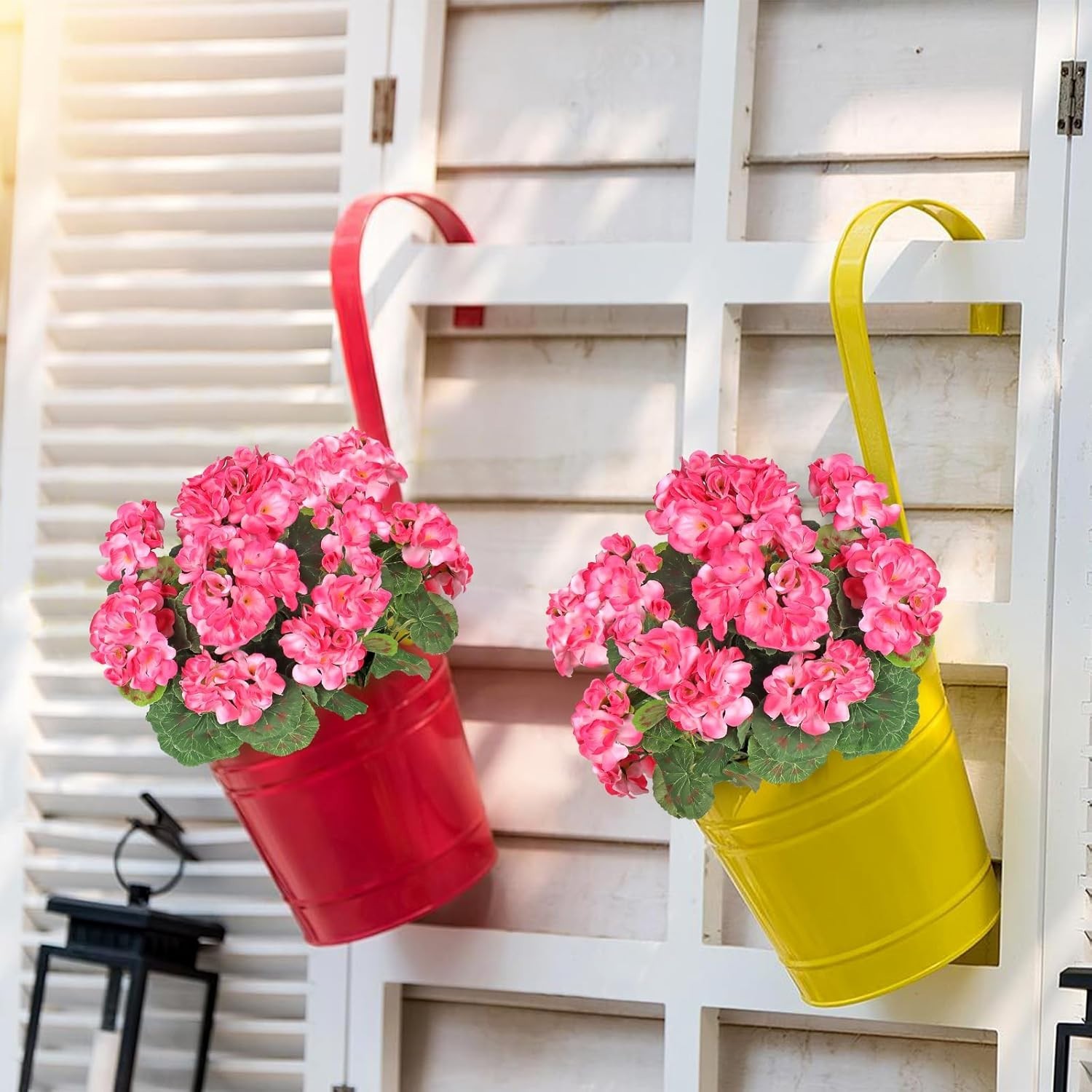 Artificial Pink Geranium Silk Flowers Outdoor Plant Bush 2 Bundles Faux Flowe…