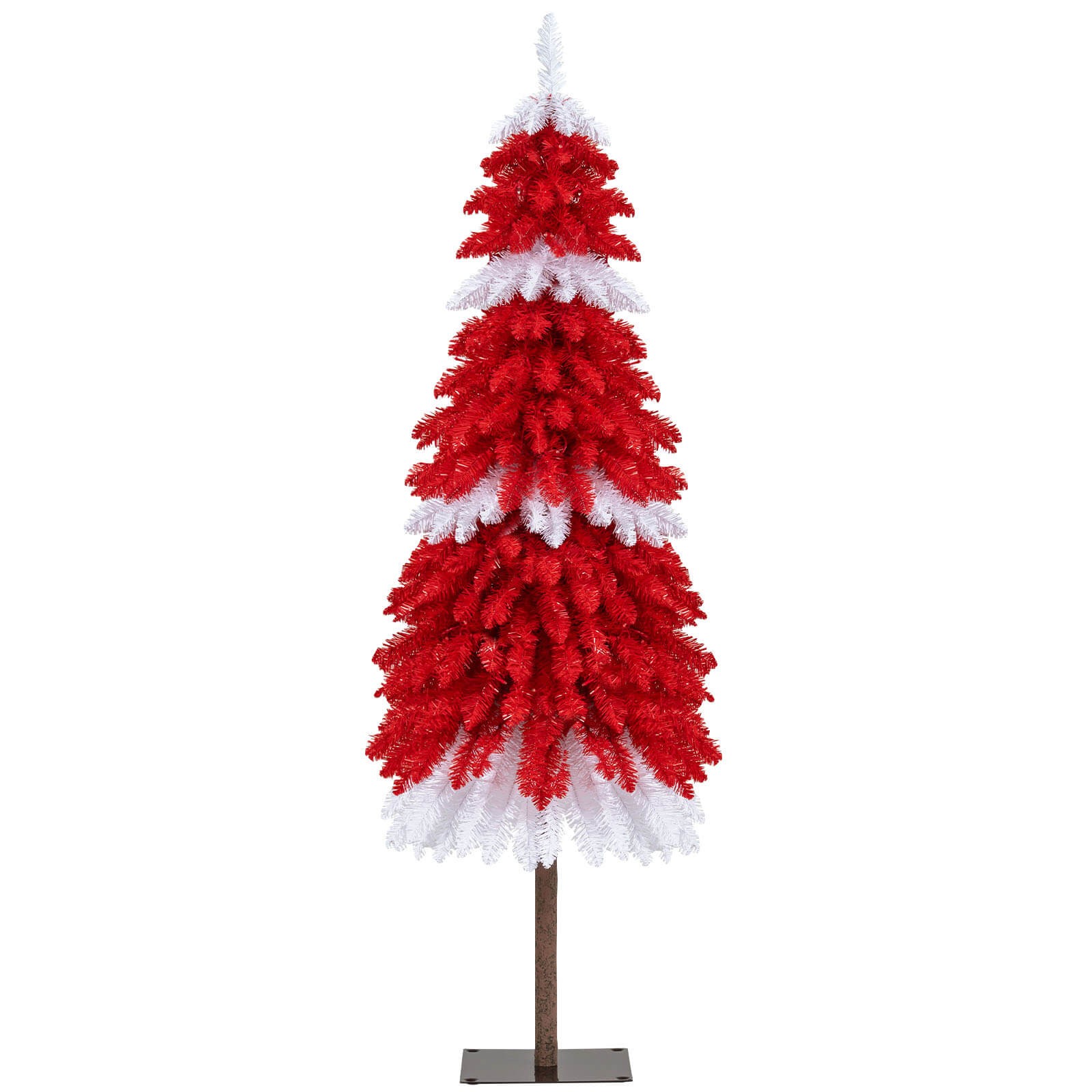 5 FT Artificial Christmas Tree Pre-lit Xmas Trees w/ 301 Red & White Branch Tips