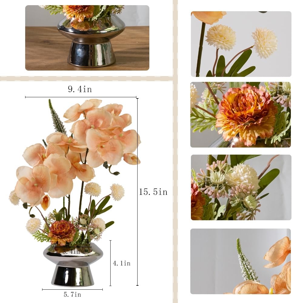 Orchids Flowers Arrangement in Pot,Fake Silk Orchid Artificial Flower with Ce…