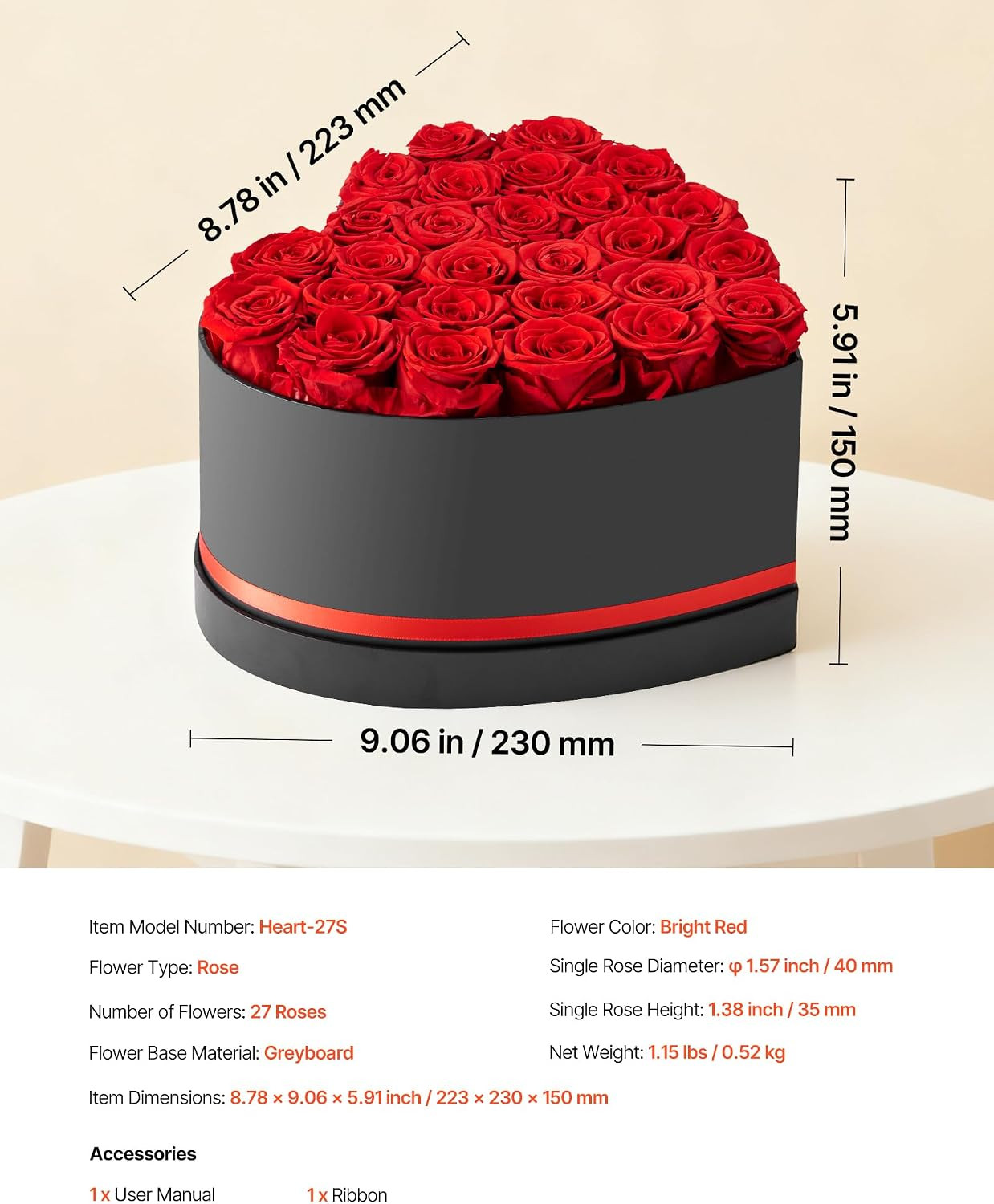 Forever Flowers, 27 Preserved Roses in a Heart Shape Box, Eternal Flowers Immort