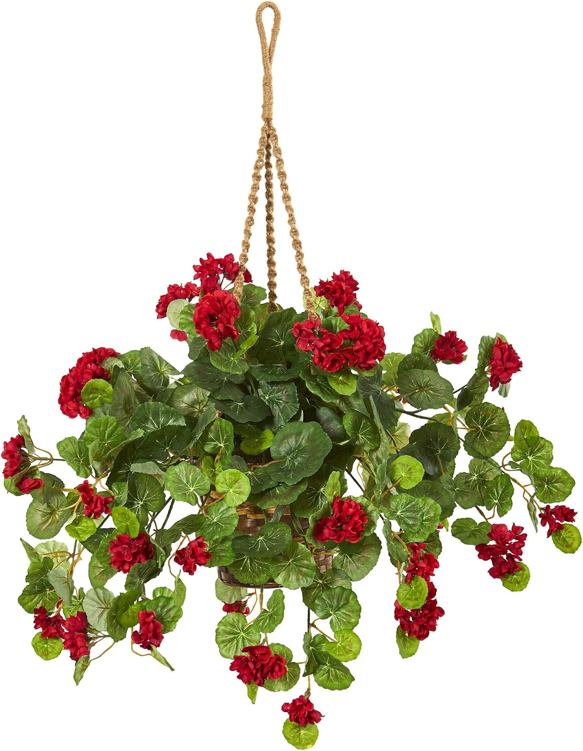 27″ Hanging Basket with Lifelike Geranium Artificial Plant – Perfect Decor!
