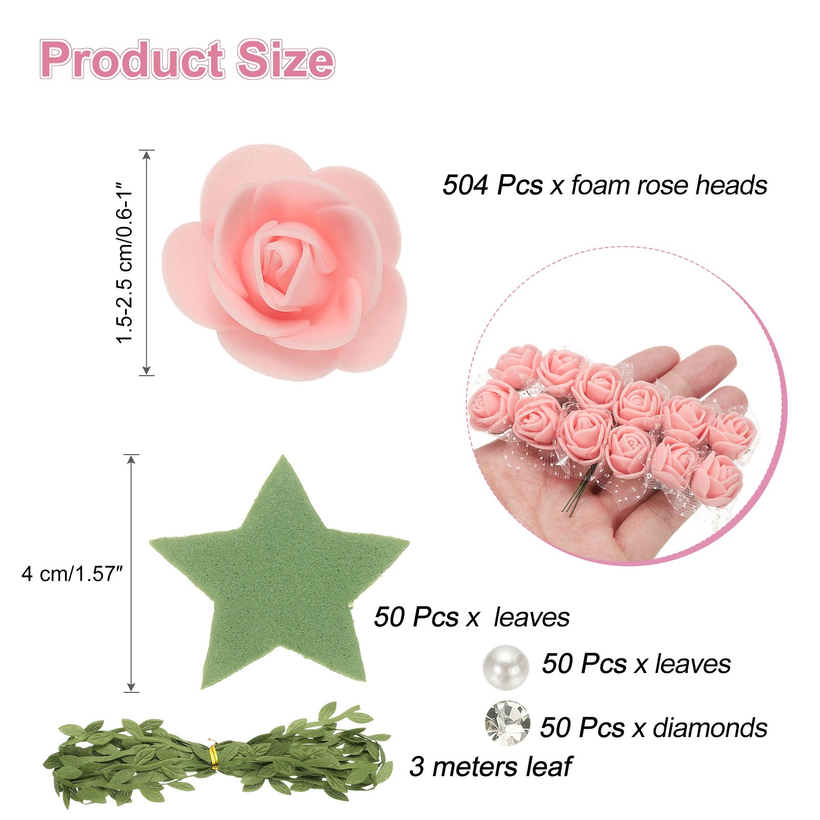 504pcs Foam Rose Heads 1.5-2.5 cm for DIY Crafts Accessories, Peach