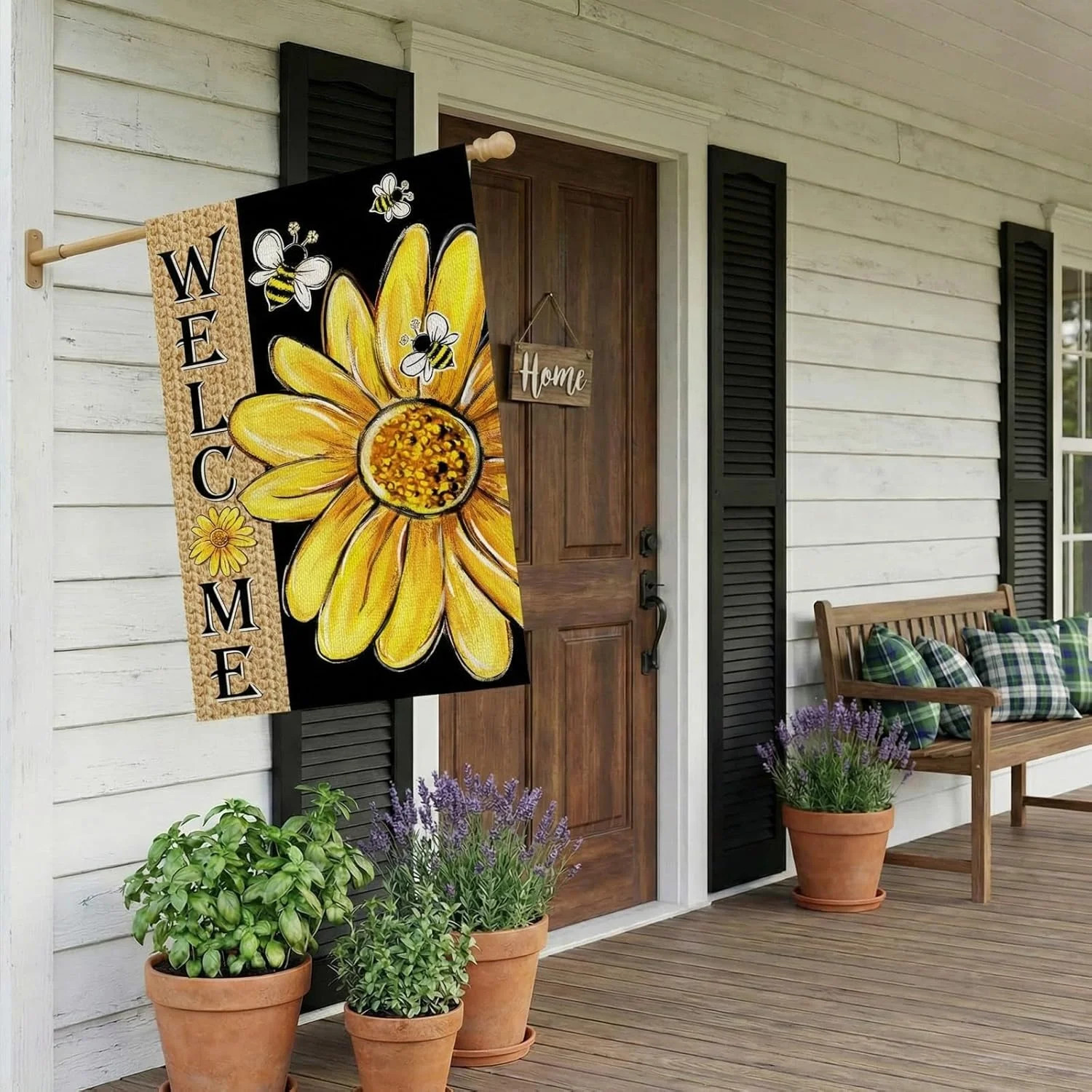 Spring Summer Bee Sunflower House Flag 28×40 Inch Double House Size-28 x 40