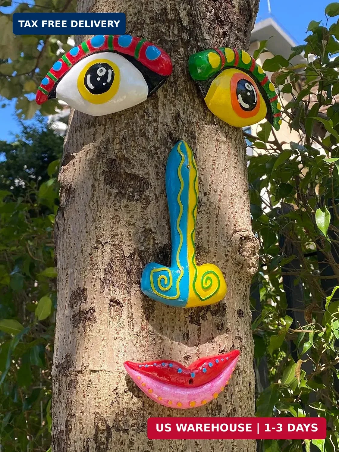 Tree Face Decor Outdoor Colorful Funny Face for Trees Garden Yard Art