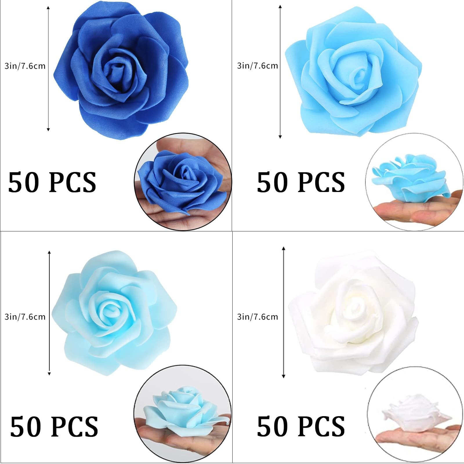 200 PCS Blue Foam Artificial Rose Flower Heads Fake Floral Wedding Home Decor