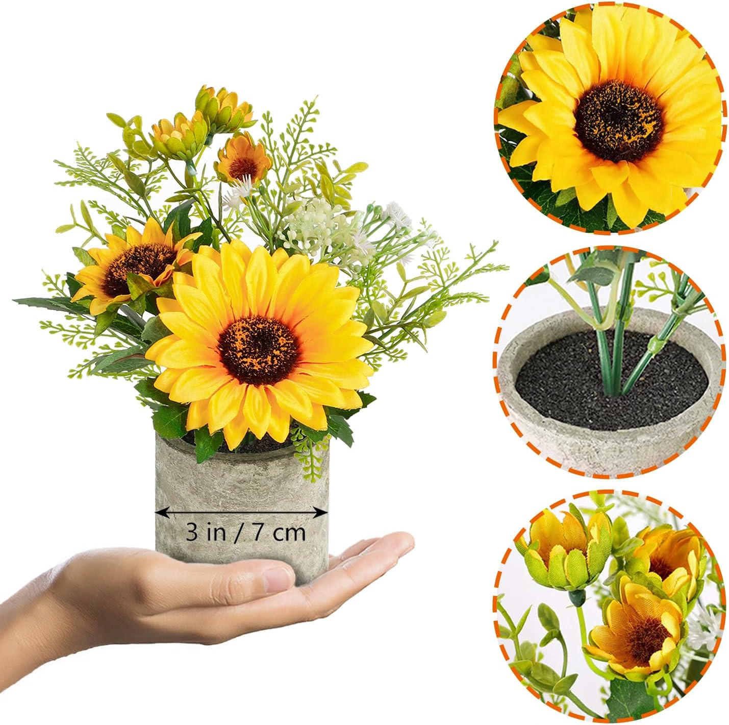 Sunflower Artificial Flowers Pot, Sunflower Decor, Yellow Fake Flower in Pots, f