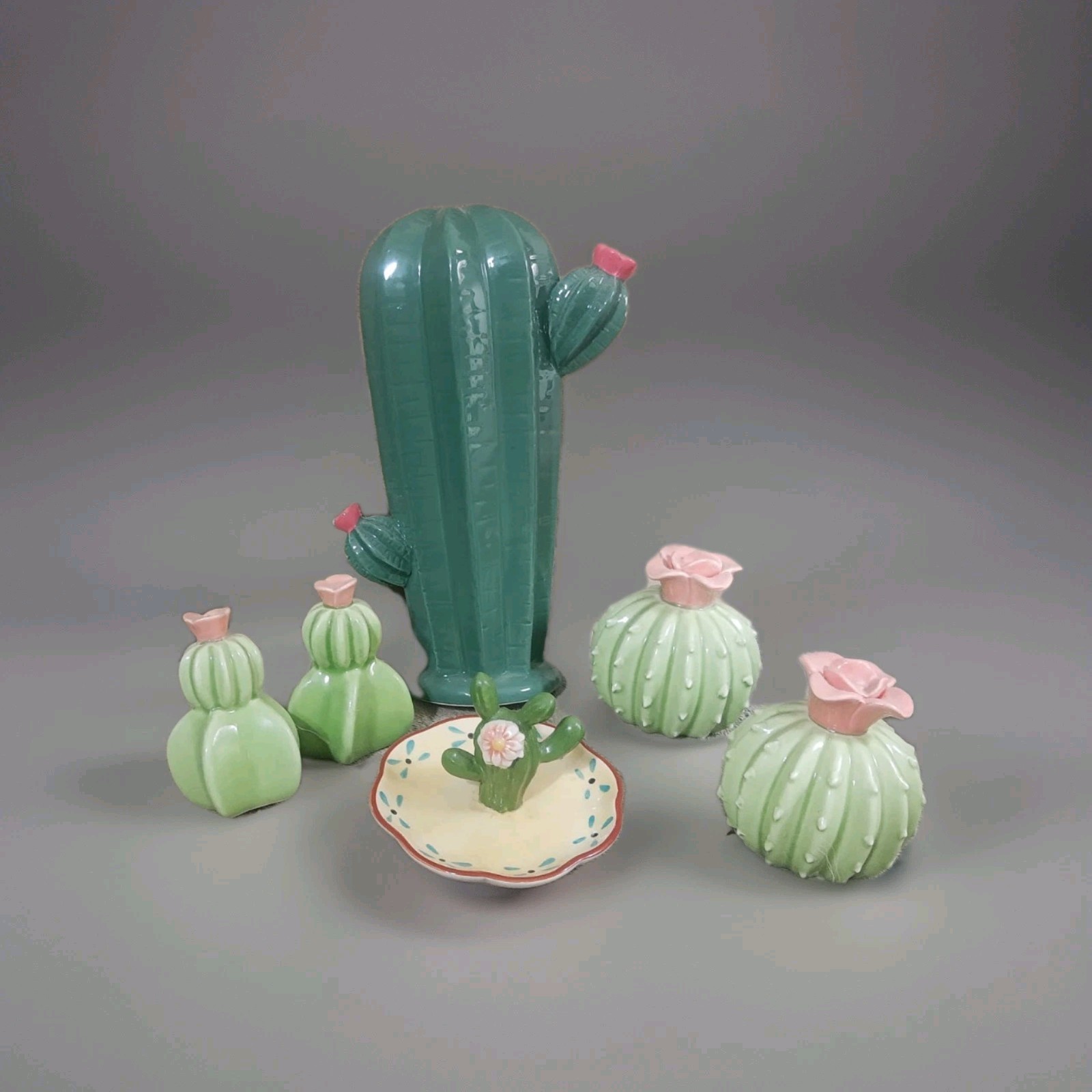 Ceramic Faux Cactus Set – 6 Pc Lot – Southwestern Home Decor
