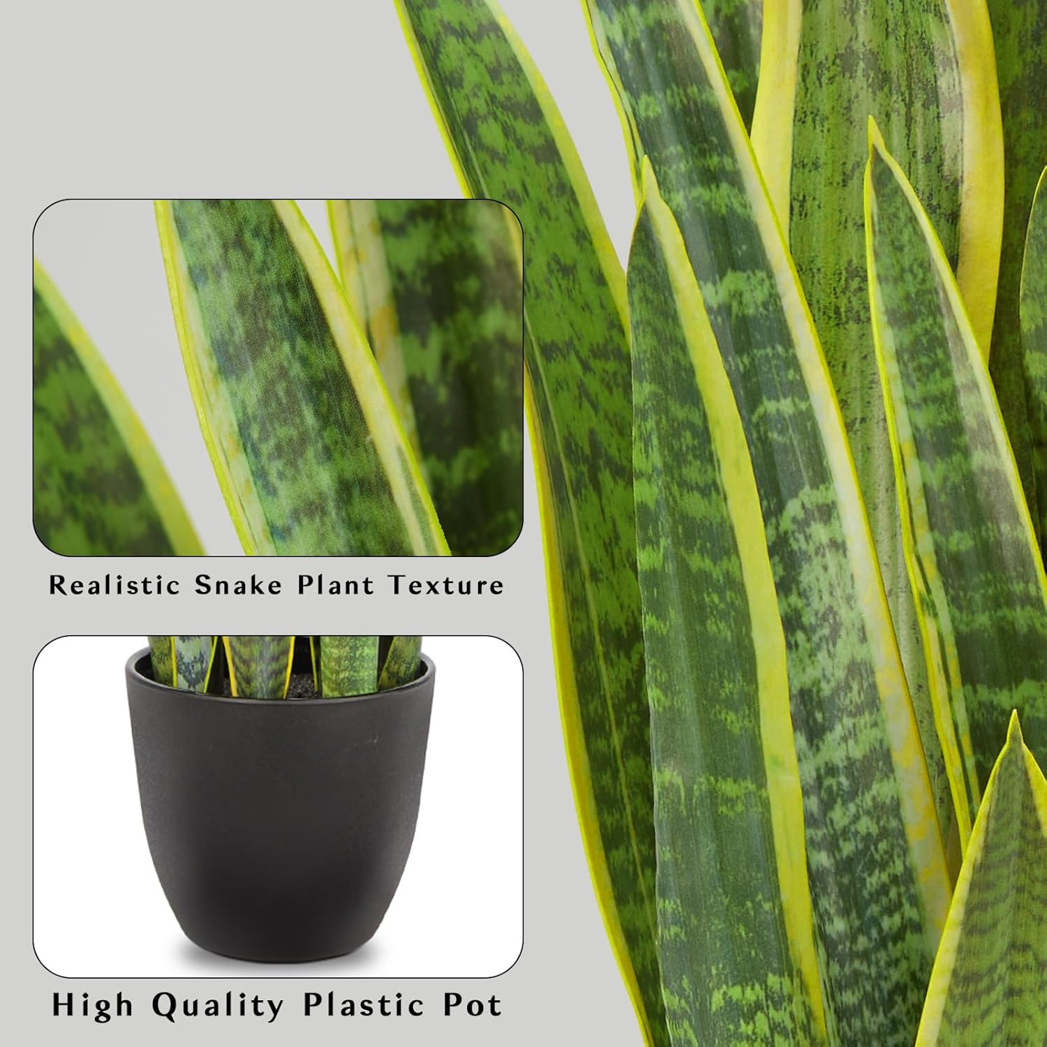28″ Artificial Snake Plant in Black Pot – Faux Sansevieria for Home & Garden