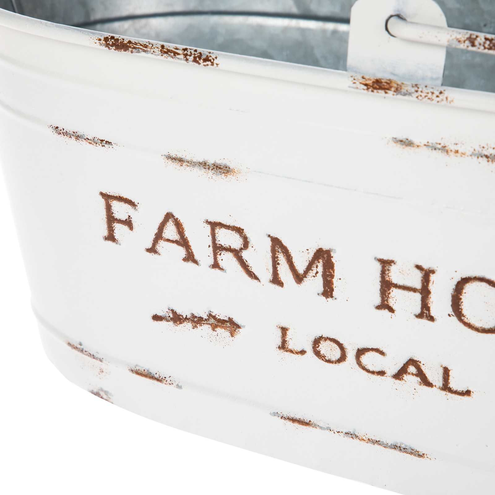 White Oval Farmhouse Bucket for Artificial Floral with Handle Home Décor