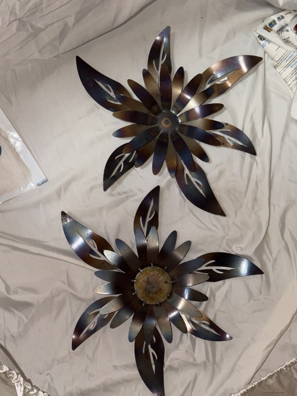 Set of 2 Metal HandMade Floral Flower Candle Holders, Multicolor