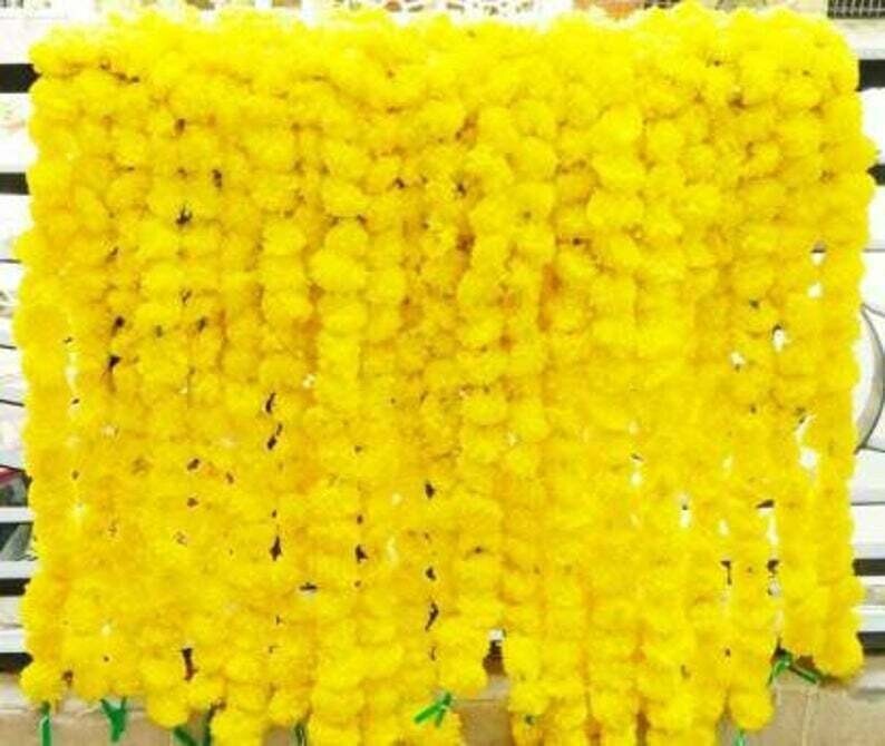 indian 100 Pc 5 feet Artificial Marigold Vine home Garlands Wedding Decoration