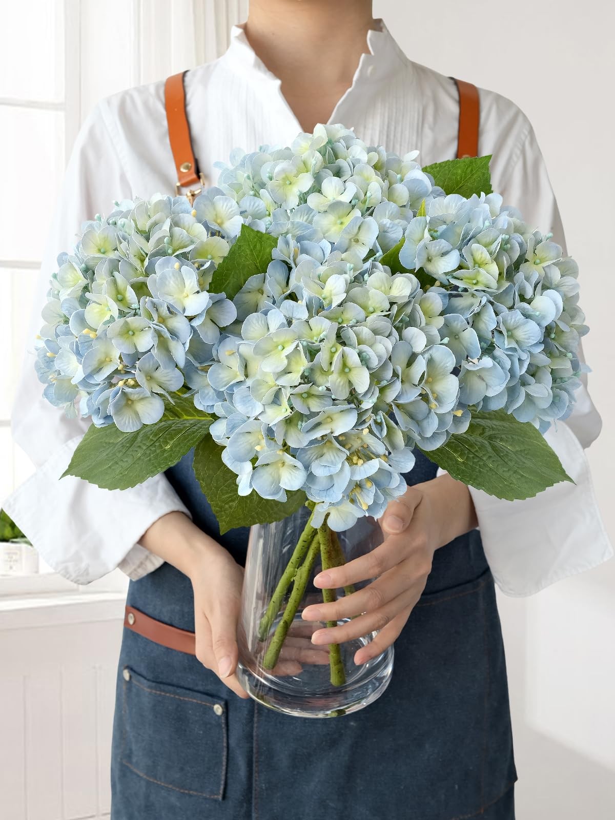 JINWOE Light Blue Hydrangea Artificial Flowers,4Pcs 20″ Real Touch Lifelike S…