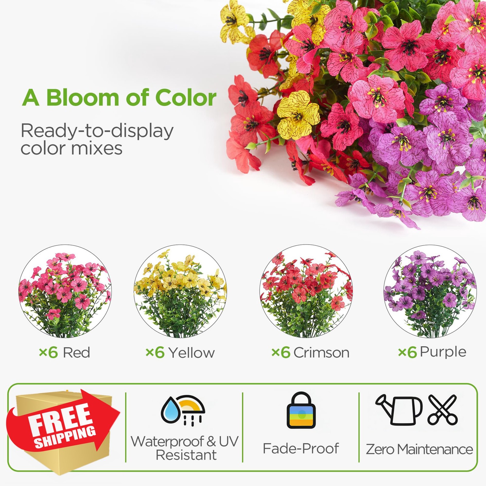 InnoGear Artificial Flowers Mixed 4 Colors Silk Outdoor UV Resistant Garden