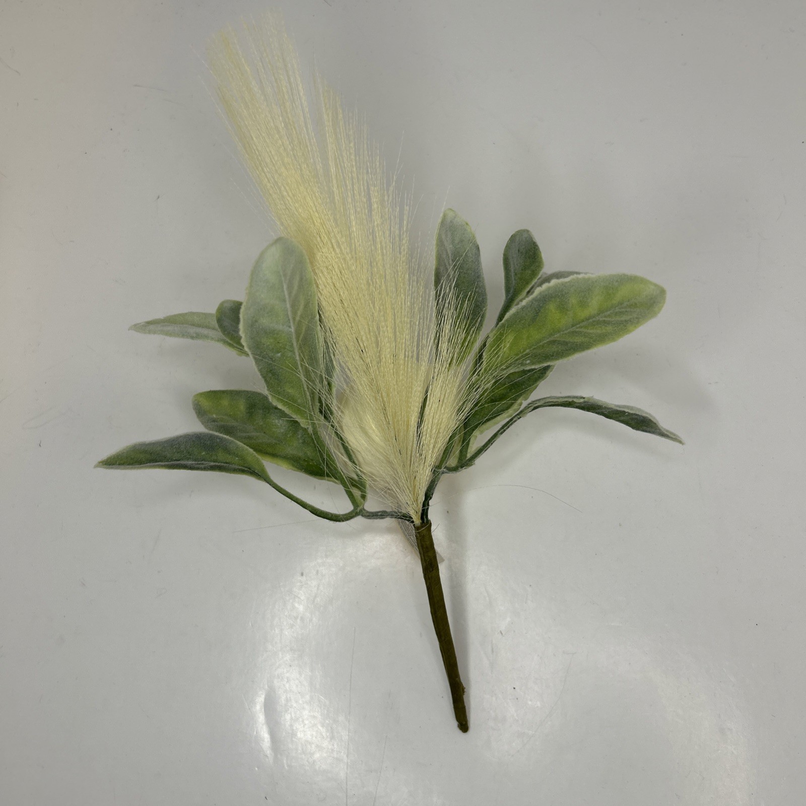 10 Artificial Fall Pumpkin Floral Pick W/Faux Lambs Ear & Feather Grass