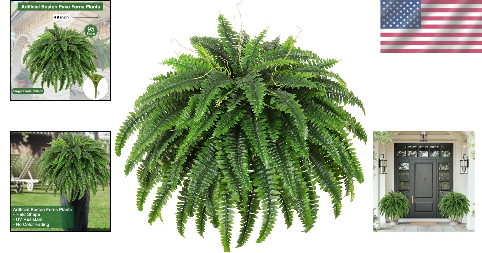 Artificial Boston Fern Bush Large Faux Ferns for Outdoors Indoor Decor
