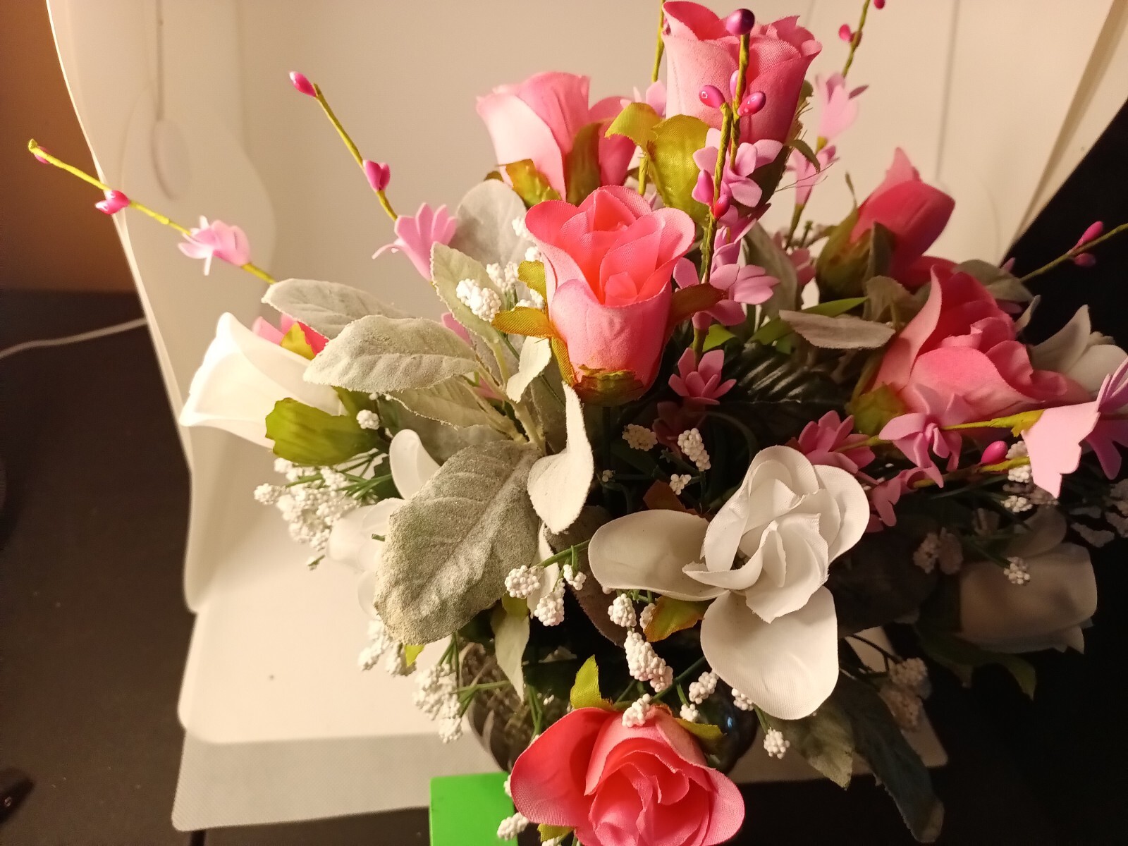 Beautiful Pink And White Floral Bouquet And A Silver Face Realistic Desk…
