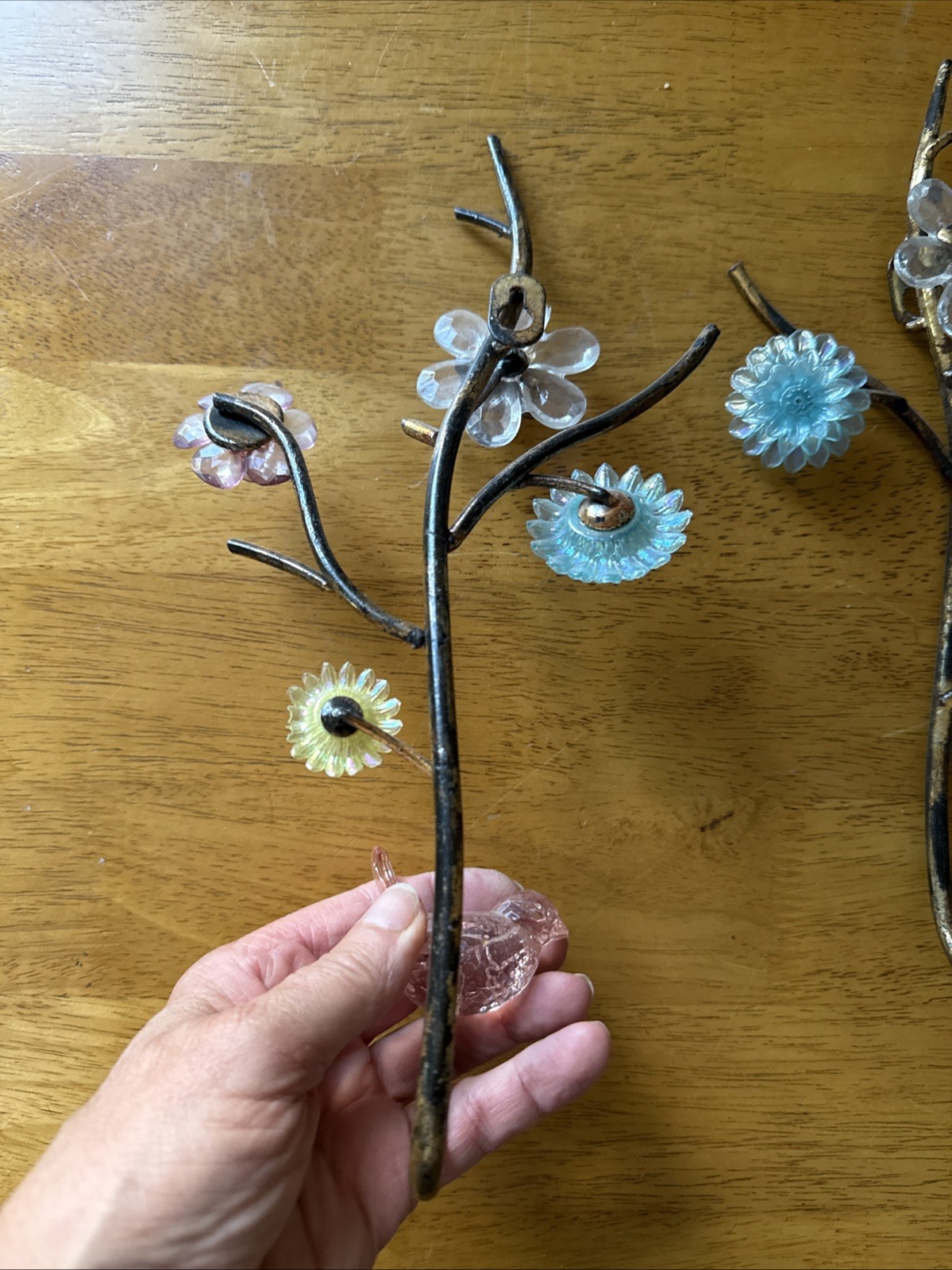 Bird & Flowers On Vine Springtime Wall Hanger Holder Hook Cottage Grannycore 12″