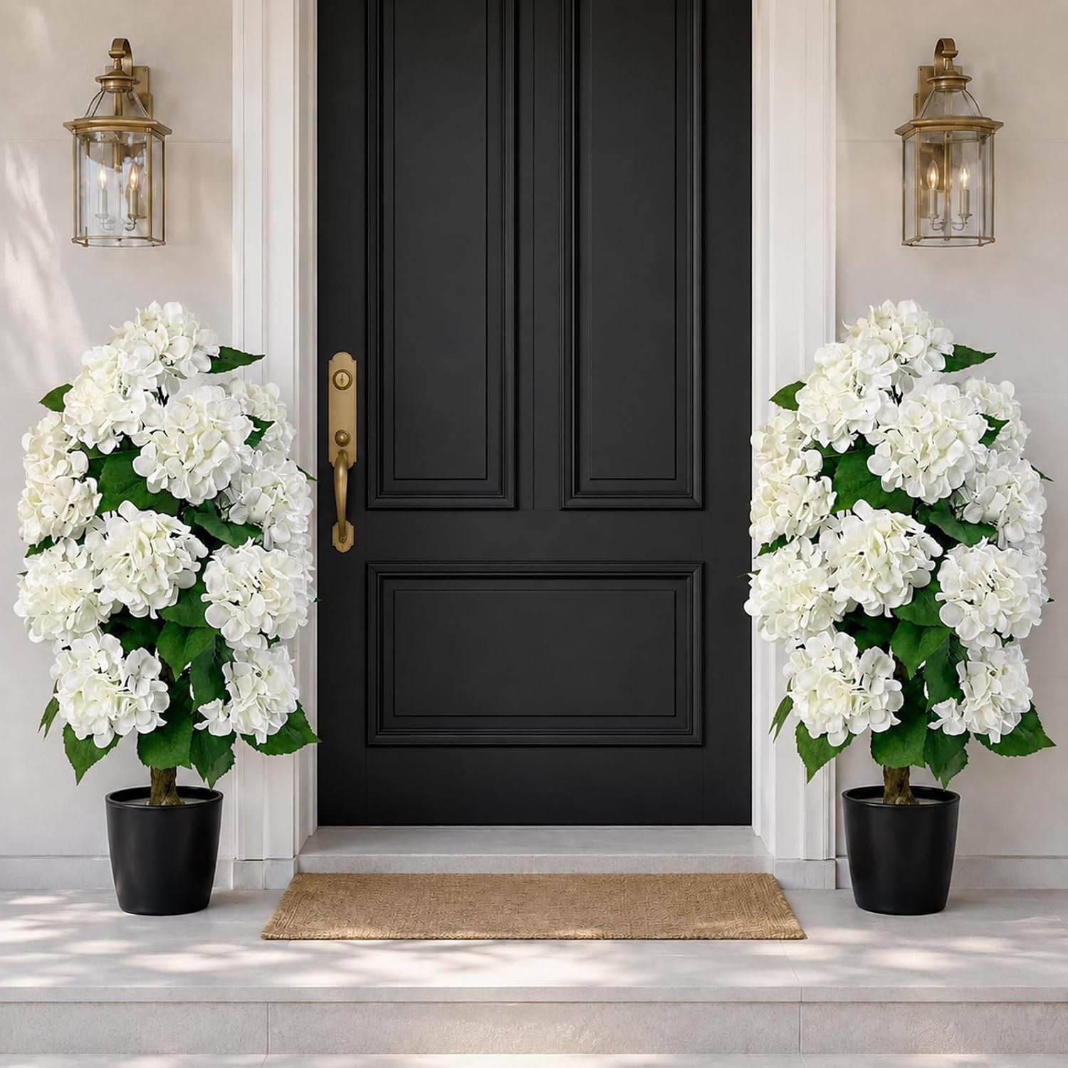 2 Pack Artificial Hydrangea Trees Potted, UV Resistant Faux Hydrangea Plant in P
