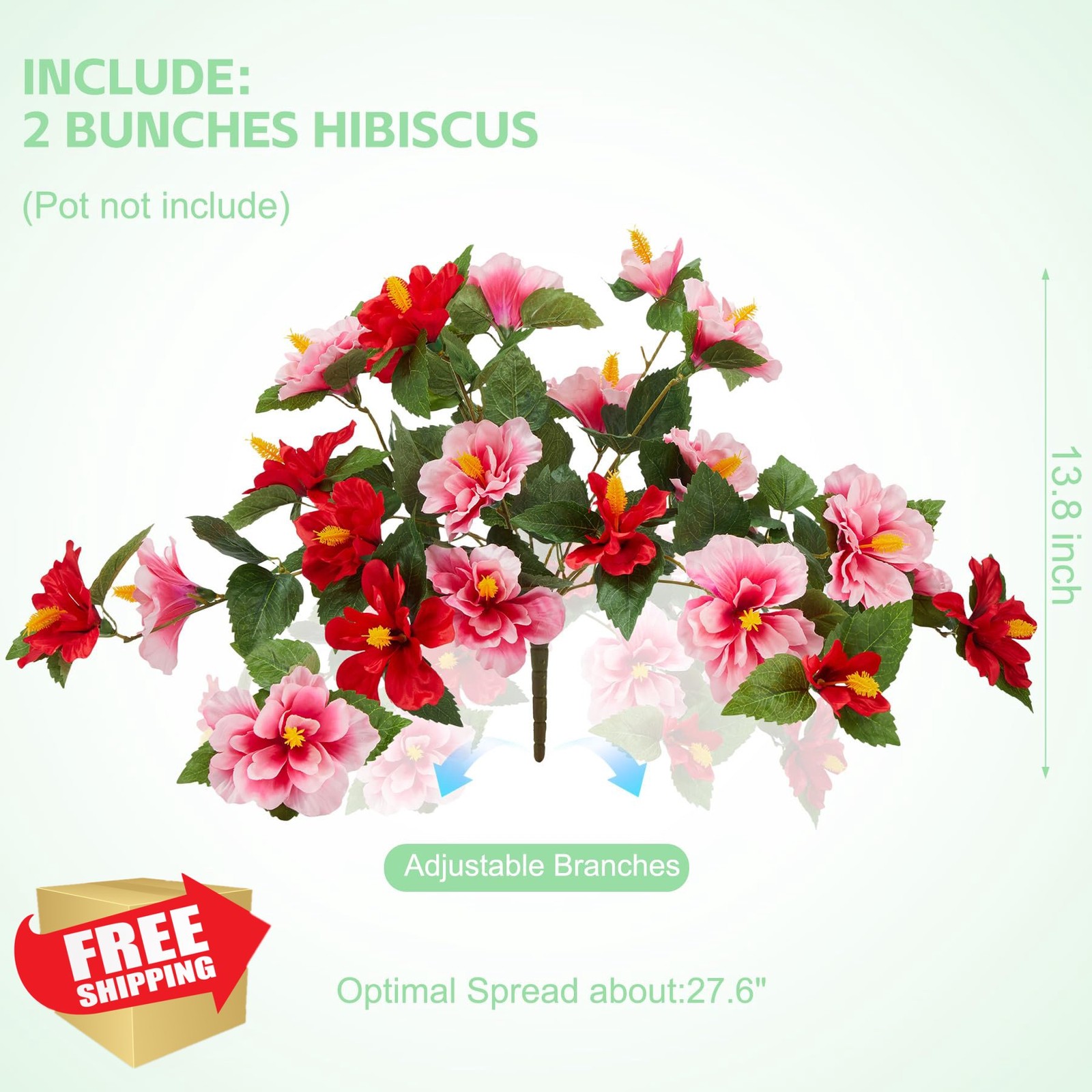 INXUGAO Red Pink Artificial Hibiscus Flowers 2 Bunches UV Resistant