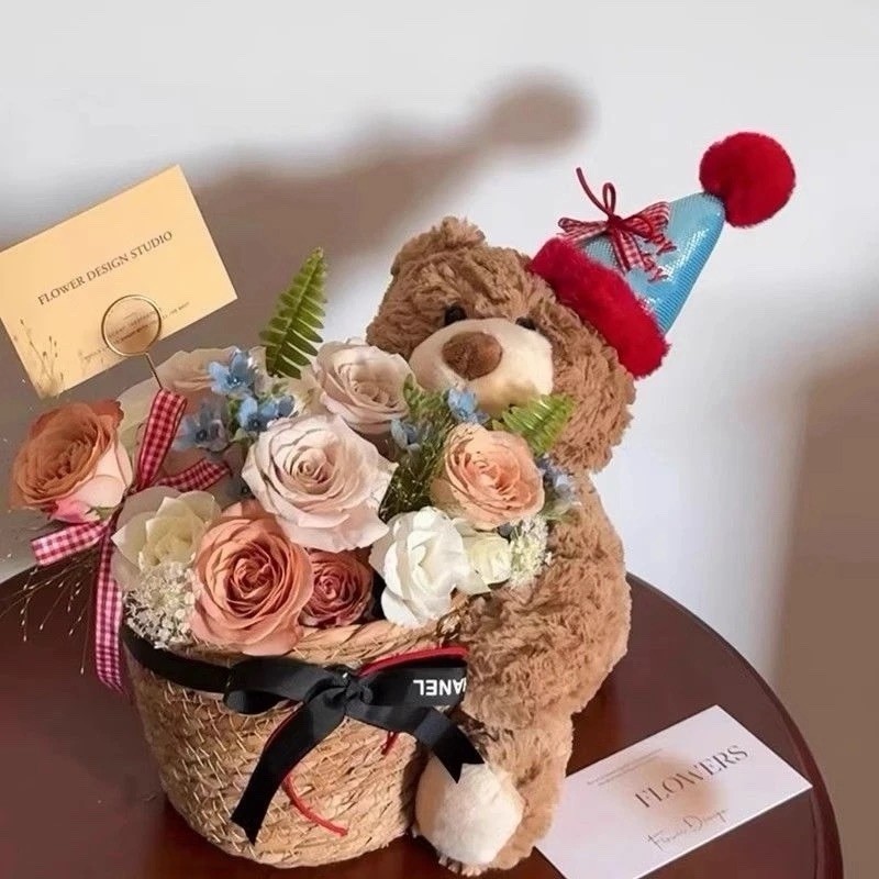 Teddy Bear With 33 Eternal Rose Bouquet— Best Gift For Girlfriend. Best Friend