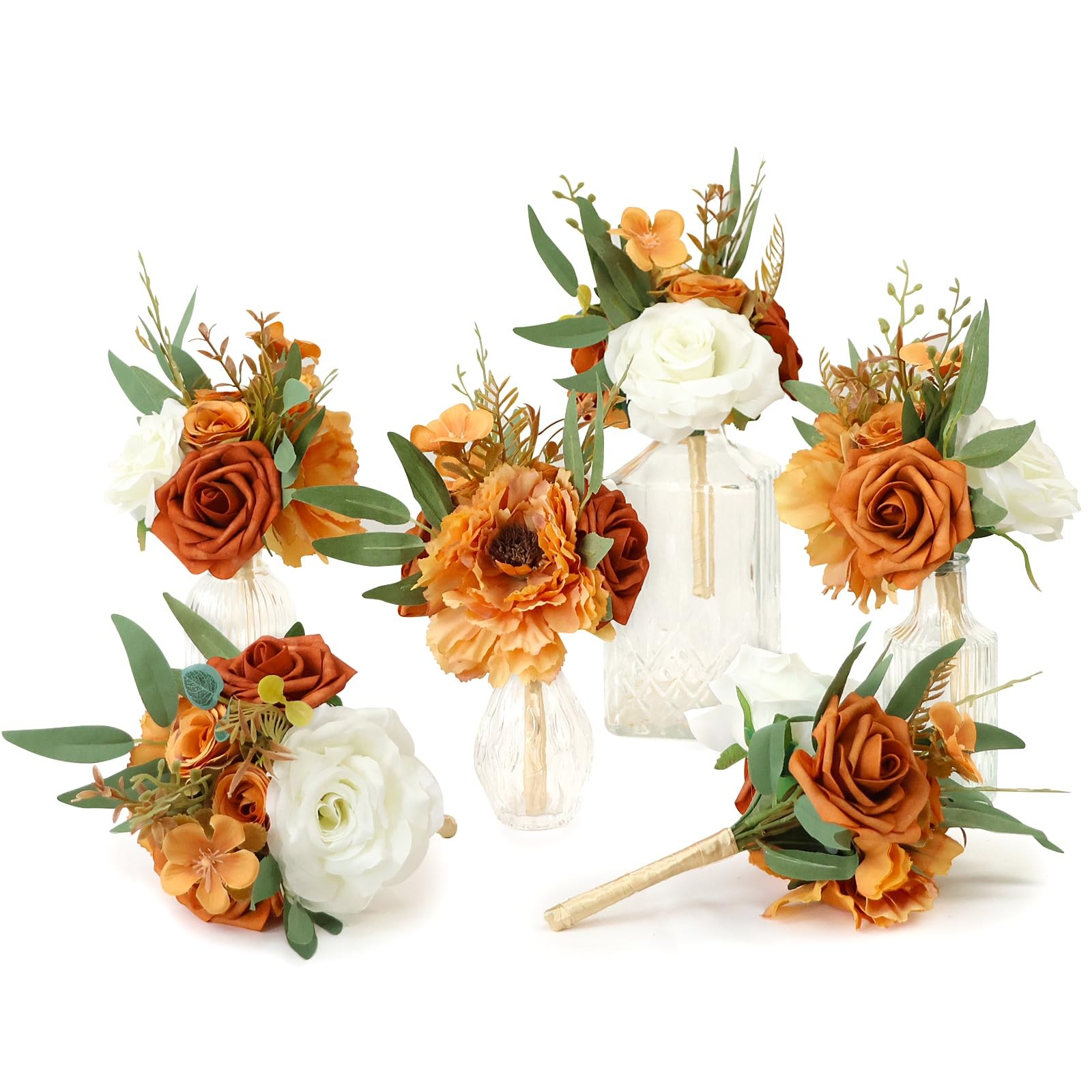 Fall Flowers Mini Bridesmaid Bouquets Burnt Orange Centerpieces Set Of 6