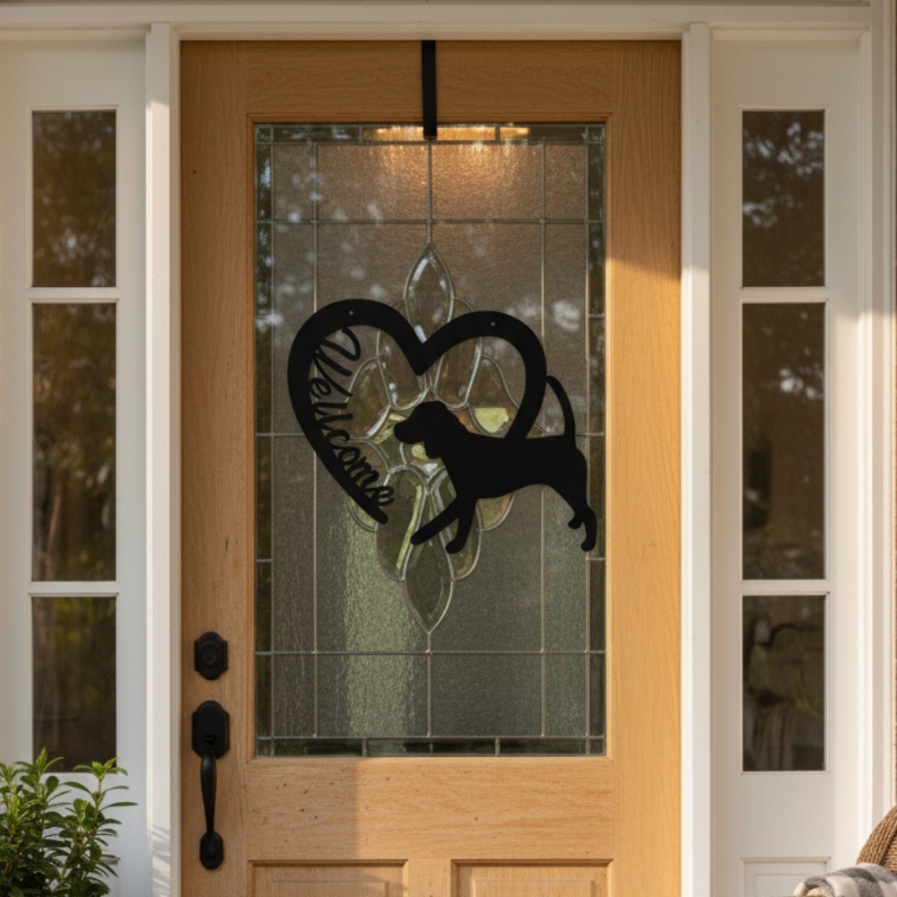 Black Metal Love Dog Welcome Wall Art – Stylish Entryway Door Decoration