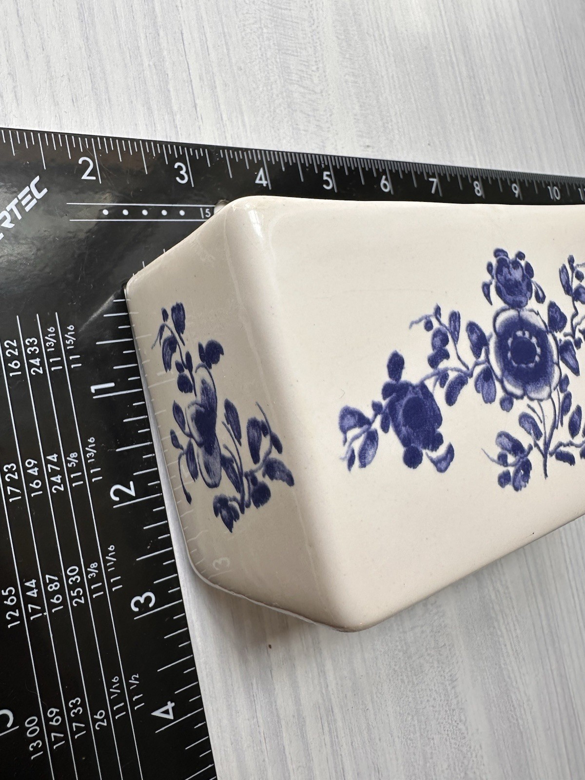 Hand Painted Ceramic Blue and White Flower Frog Vase, 1992 Made in Portugal
